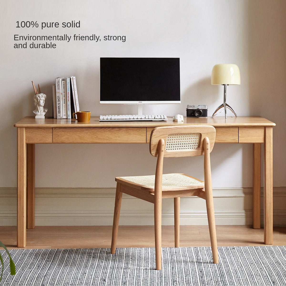 Premium Solid Oak & Ash Wood USB Office Desk - Modern Home & Workspace Furniture for Productivity & Organization | Perfect for Remote Work, Study & Office Setup