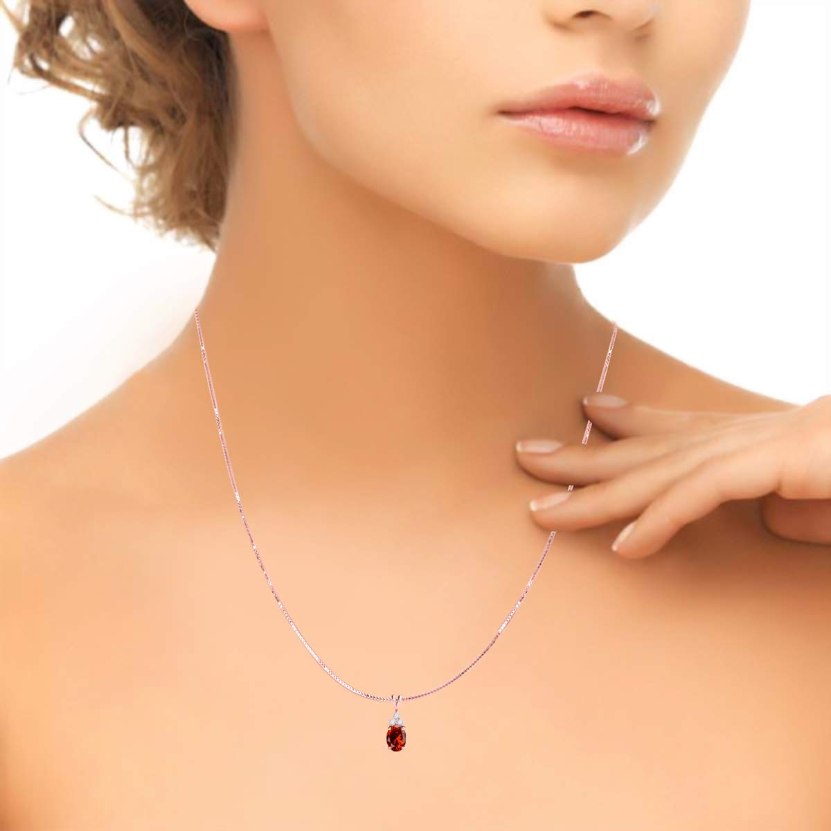 1.25 Carat White Diamond & Oval Garnet Pendant in 10K Rose Gold with 18
