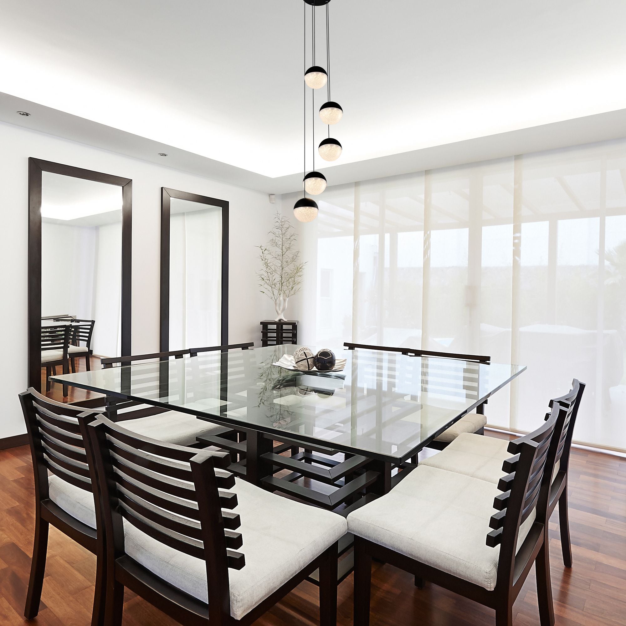 VONN Ravello 5-Light Black LED Chandelier with Globe Shades - Modern Ceiling Fixture for Dining Room, Living Room & Bedroom Lighting