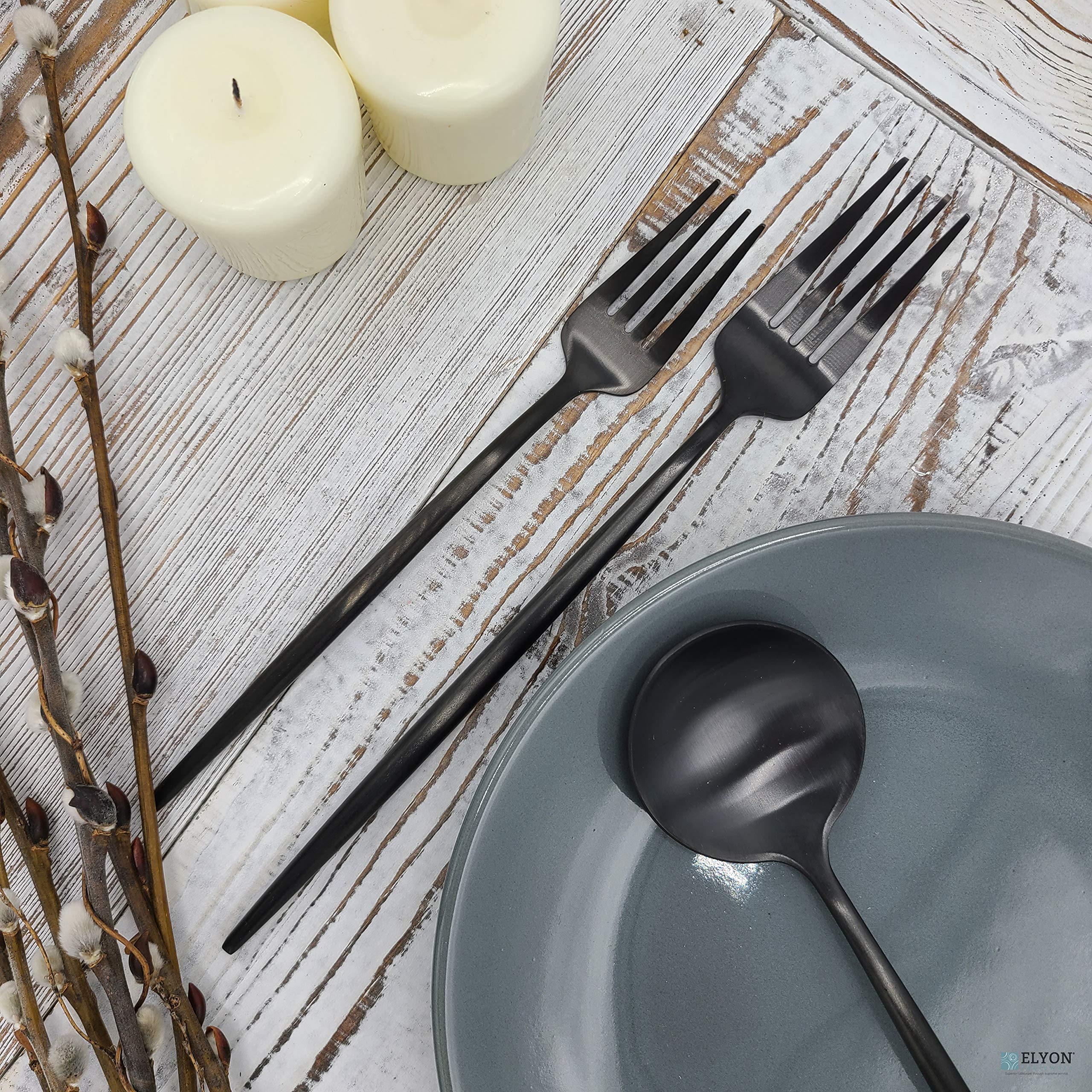 Elyon Lea 20-Piece Matte Black Flatware Set - 18/10 Stainless Steel Silverware with Thin Handles - Durable Cutlery Set for 4 - Perfect for Dinner Parties, Restaurants & Everyday Dining