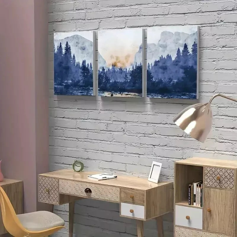 3pcs Blue Mountains Abstract Landscape Wall Art Set - Framed Canvas 50x70cm - High Quality Print - 100% Australian Made - Ready to Hang - Perfect for Living Room, Bedroom & Office Decor