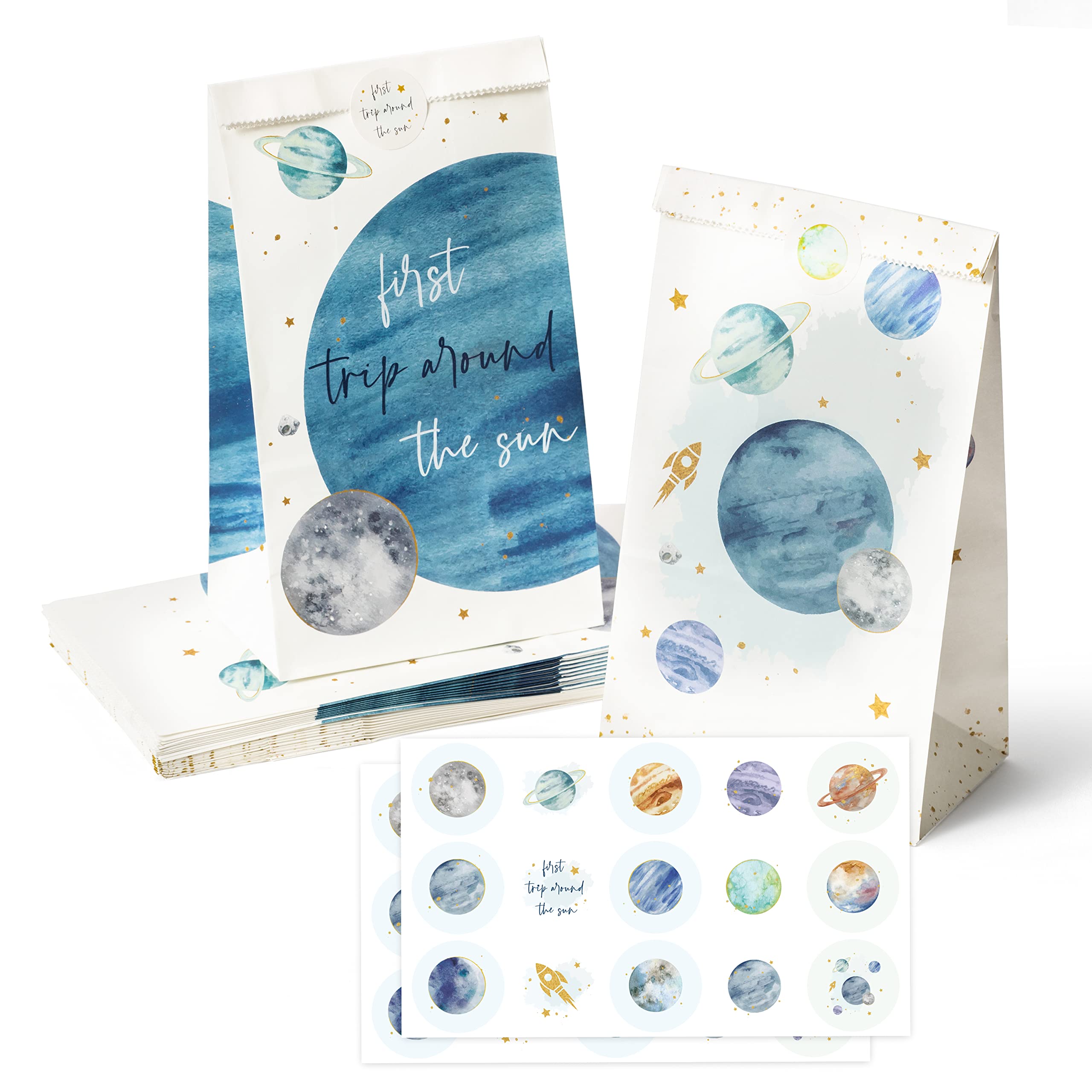 GROBRO7 26Pcs Solar System Party Favor Bags with Stickers - Space Themed Goodie Bags for 1st Birthday, Baby Shower & Kids Parties | Perfect for Planet Themed Decorations, Candy Treats & Gift Giving