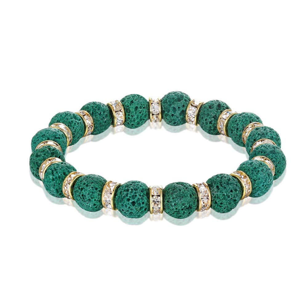 ESCYQ 10mm Volcanic Stone Green Gold Bracelet for Men & Women - Natural Stone Beads Charm Bracelet - Fashion Jewelry Gift for Him/Her - Perfect for Casual Wear, Date Night & Special Occasions