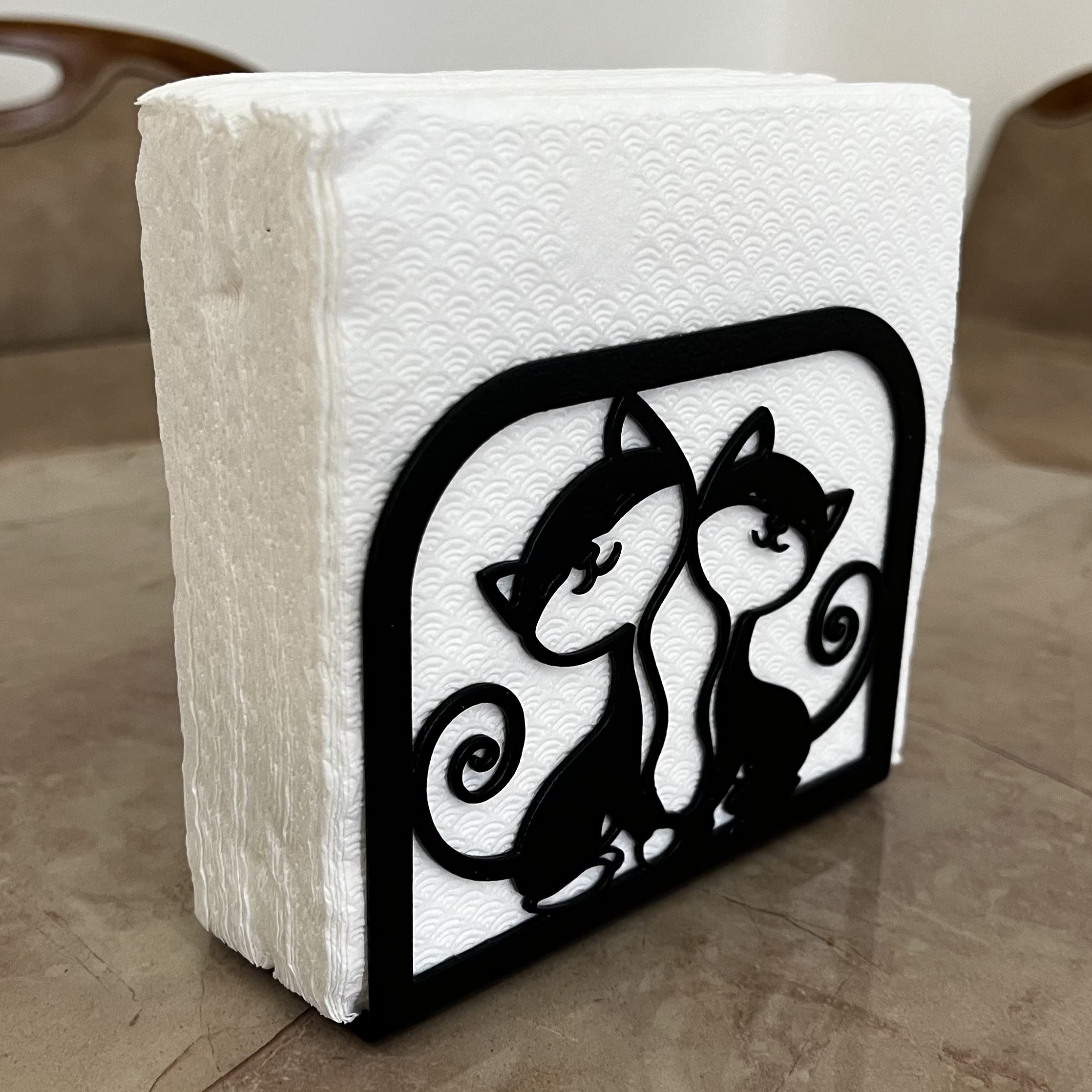 Modern Napkin Holder Dispenser - Elegant Kitchen & Dining Table Decor, Farmhouse Style Paper Napkin Stand with Twin Kitten Design | Perfect for Restaurants, Home Dining Rooms, and Party Table Settings