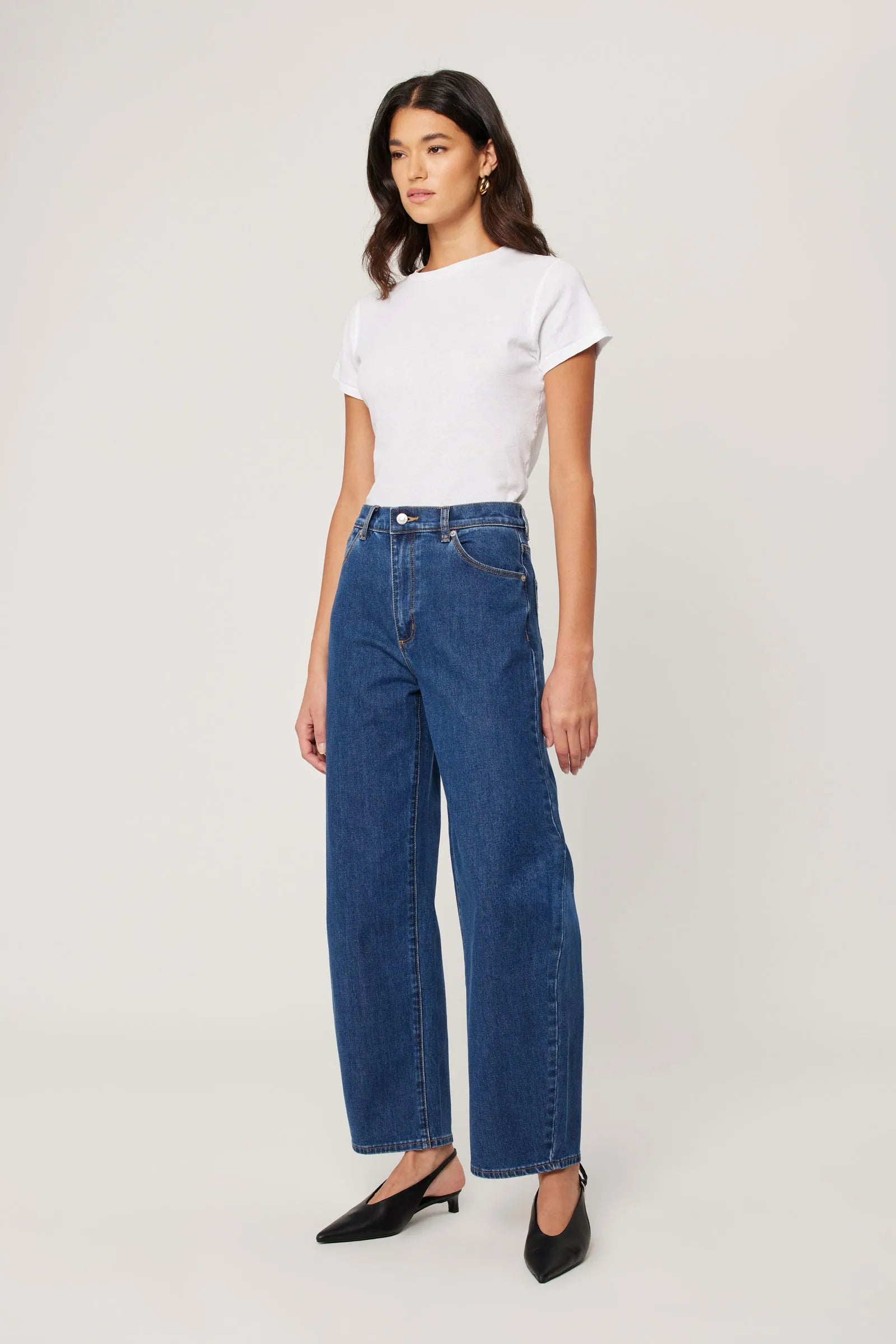 Gigi Forever Blue Mid Rise Barrel Jeans for Women - Stylish Comfort for Casual Outings & Everyday Wear