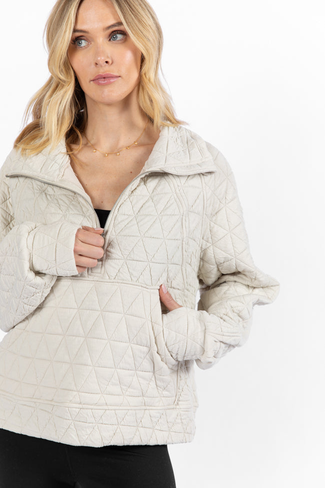 Love Is Everything Ivory Quilted Quarter Zip Pullover Sweater | Cozy Winter Fashion | Perfect for Date Nights & Casual Outings