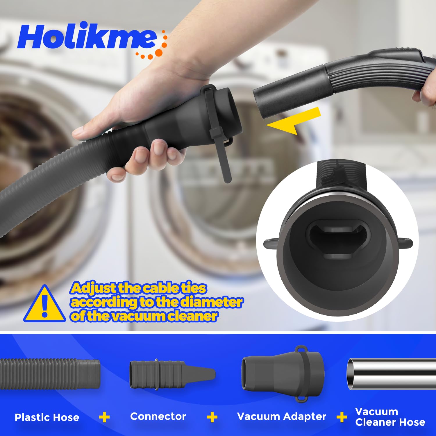 Holikme Upgraded 2-Piece Dryer Vent Cleaning Kit - Lint Remover Vacuum Attachment & Brush for Most Vacuum Cleaners - Efficient Lint Removal for Safer Dryer Performance - Perfect for Home Laundry, RV & Apartment Maintenance