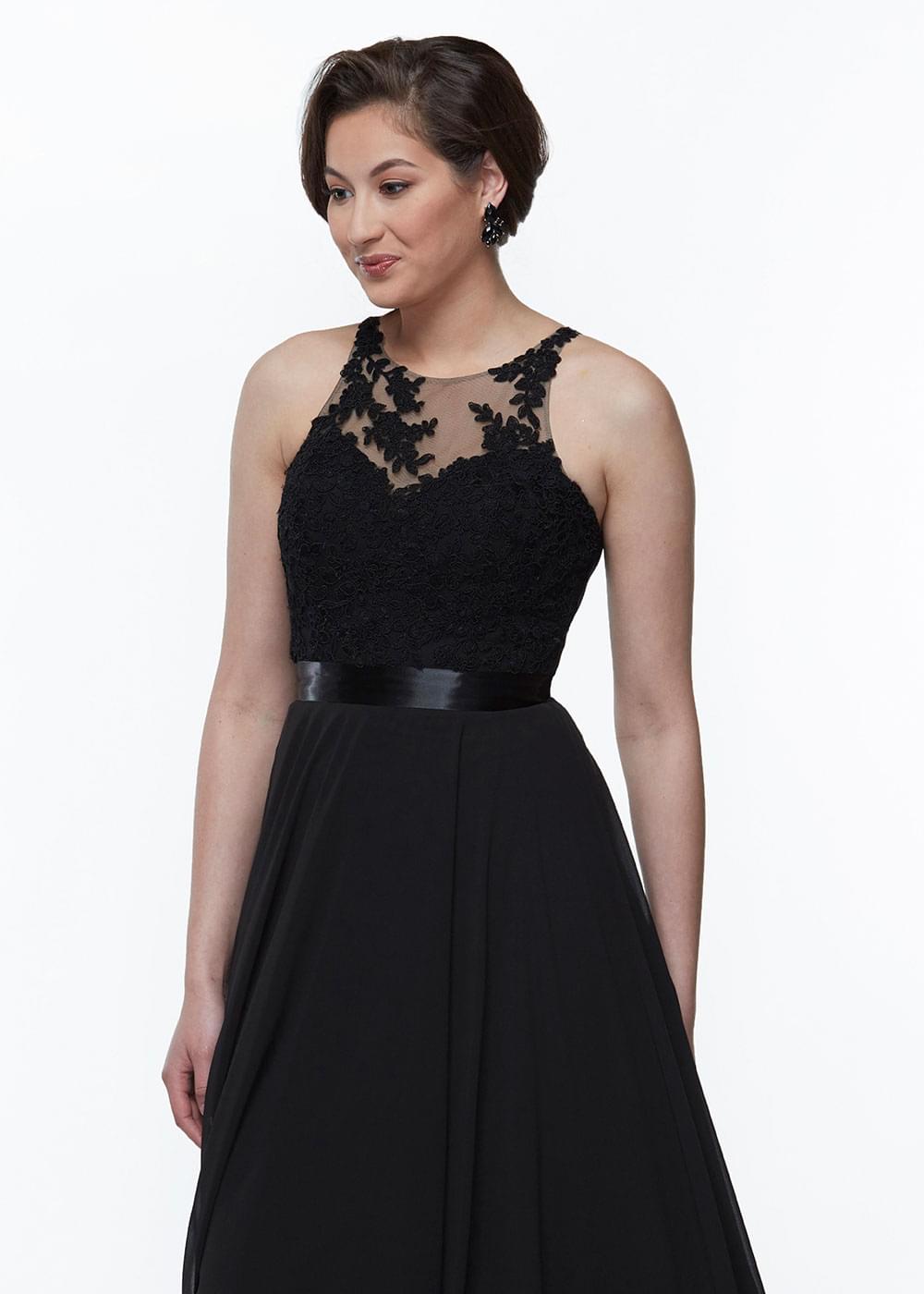 Elegant 80039 Chiffon Bridesmaid Dress with Illusion Lace Halter Neckline - Perfect for Weddings, Prom & Formal Events