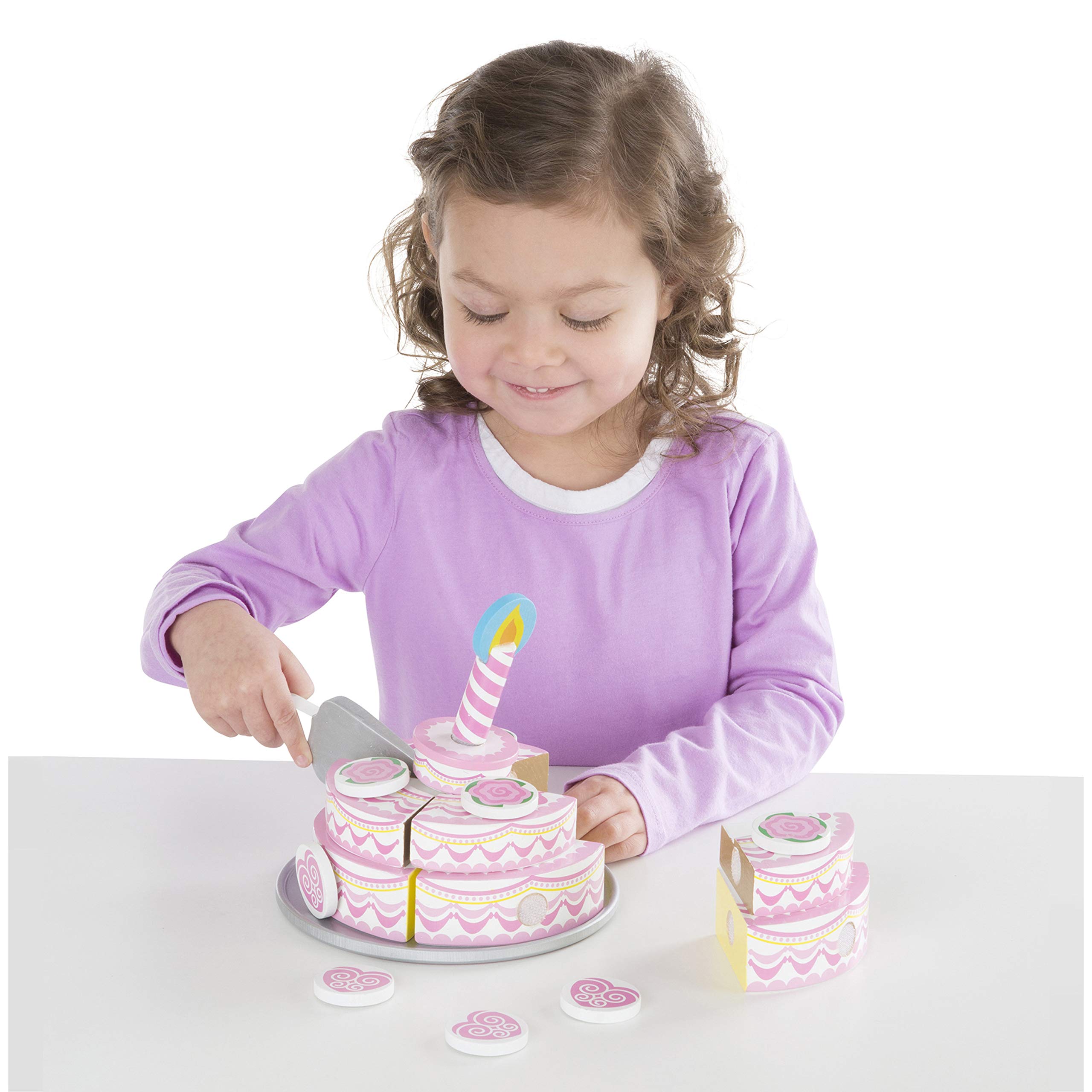 Melissa & Doug Triple-Layer Wooden Birthday Cake Play Food Set - Pretend Play Toy for Kids Ages 3+, Perfect for Birthday Parties & Preschool Learning Activities