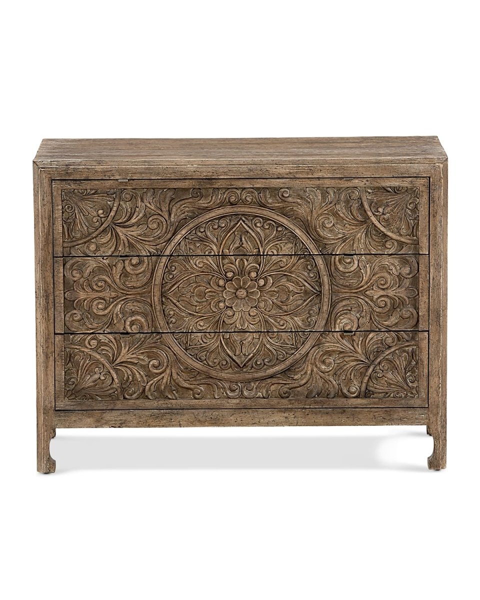 Handcrafted Solid Wood Dresser with Carved Details - Vintage Style Chest of Drawers for Bedroom, Living Room & Home Decor