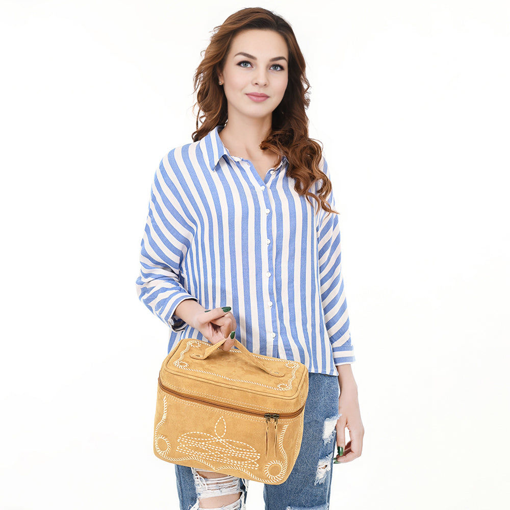 ADBGA683 Genuine Western Suede Leather Jewelry Case - Women's Travel Organizer Bag for Necklaces, Rings & Accessories | Perfect for Vacation, Gift & Daily Storage