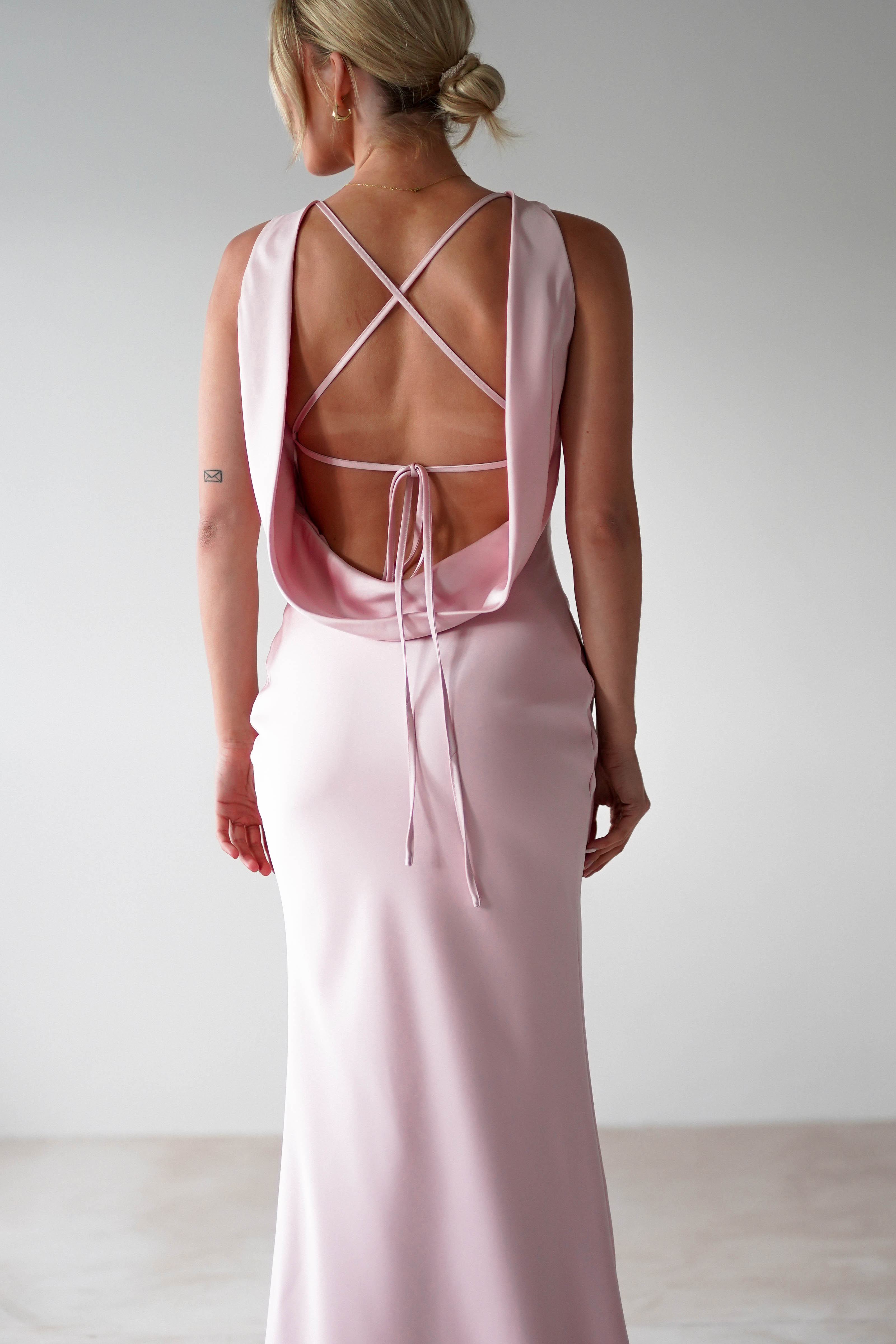 Alanna Soft Matte Satin Maxi Dress for Women - Elegant Blush Pink Long Evening Dress for Wedding, Party & Special Occasions