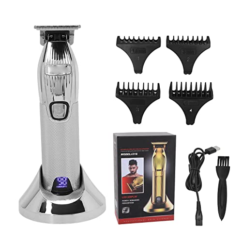 Professional Hair Clipper & Trimmer Kit - USB Rechargeable with LCD Display, Dual Power (Corded/Cordless) for Men's Grooming - Silver | Home Barbering, Beard Trimming & Personal Hair Cutting Kit