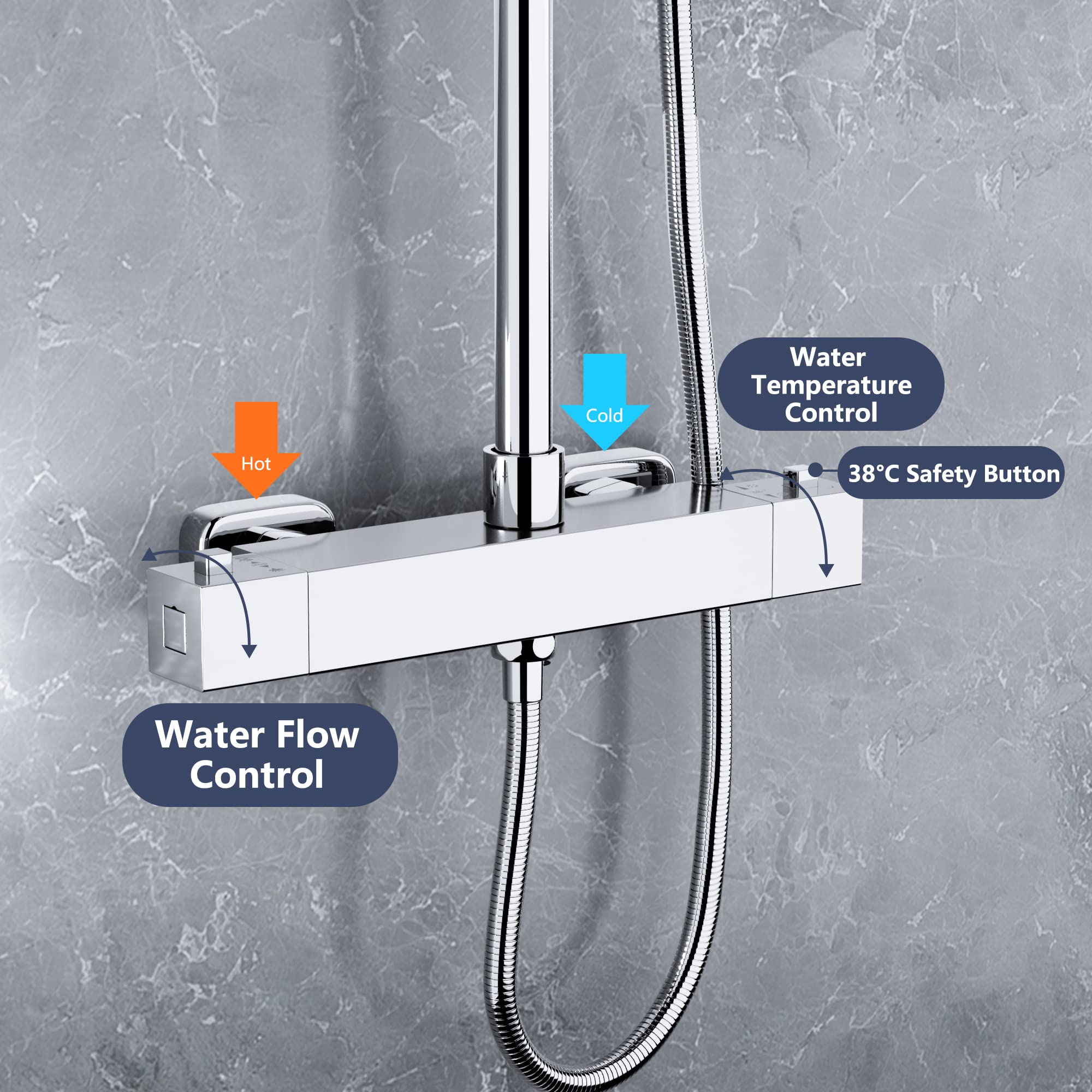 Premium MORADO 304 Stainless Steel Thermostatic Shower Column System with Mixer, Modern Rain Shower Head & 3-Function Hand Shower - Perfect for Luxurious Bathroom Upgrades & Spa-Like Experience
