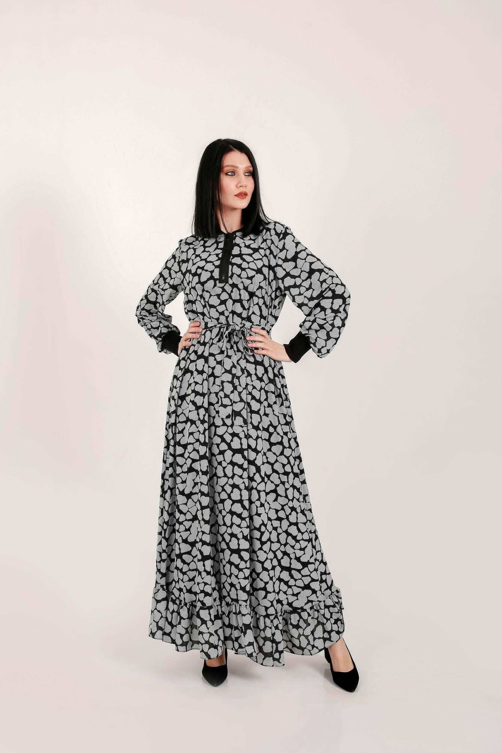Lola Long Maxi Dress with Elastic Cuffs and Neckline - Flowy Summer Dress for Women, Beach Cover Up, Boho Chic Outfit for Vacations, Parties, and Casual Wear