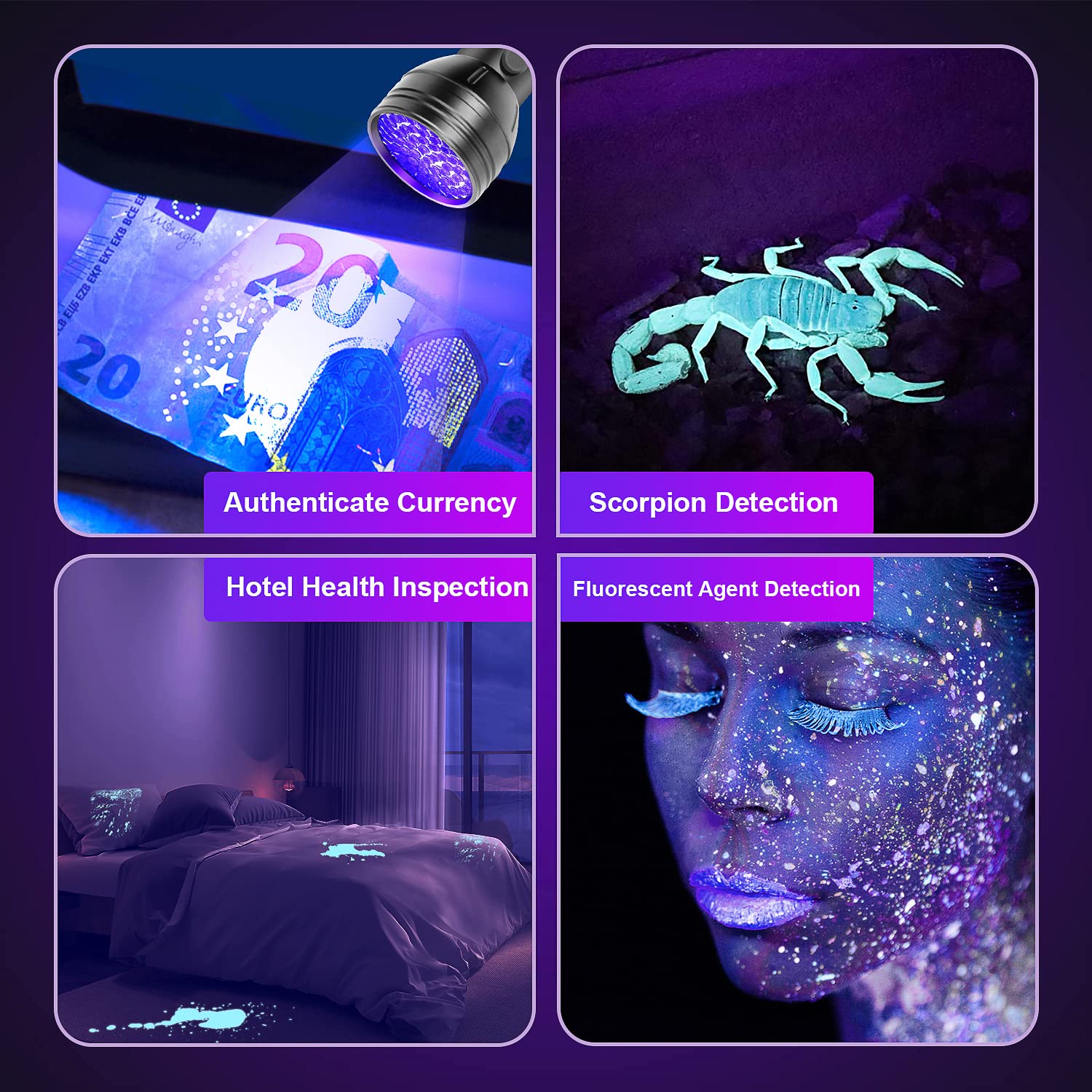 Escolite 51 LED UV Black Light Flashlight - Detect Pet Urine, Scorpions & Bed Bugs | Rechargeable Blacklight for Home Inspection, Crime Scene & Dry Stain Detection (Includes 3AA Batteries) - Perfect for Pet Owners, Hotel Cleaning & Forensic Use