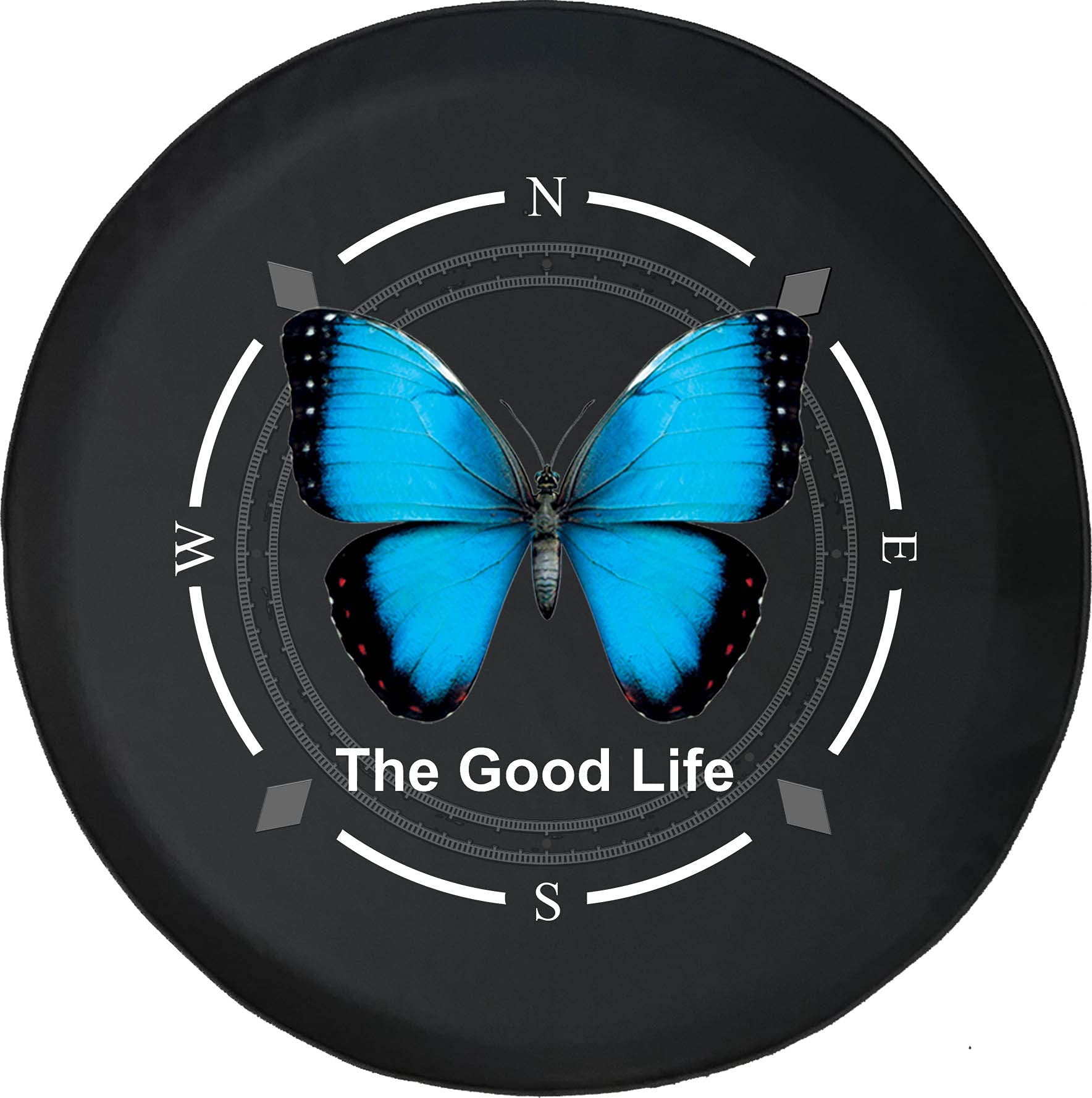 American Unlimited Spare Tire Cover with Compass Design - The Good Life Blue Butterfly Wheel Cover for SUV, Trailer, RV Accessories | Durable & Weatherproof Spare Tire Protector for Off-Road Adventures & Camping Trips