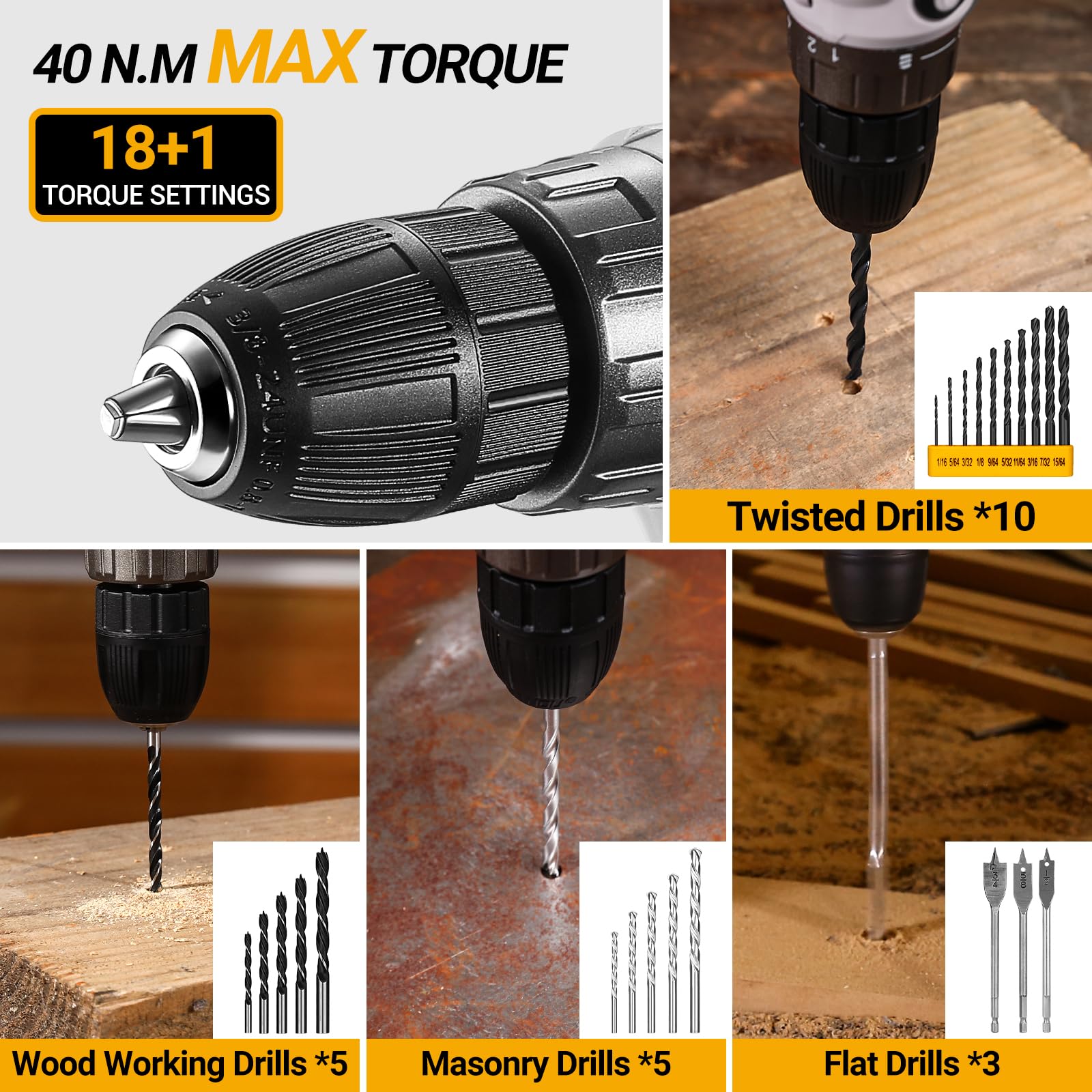 20V Cordless Drill Kit with Battery - Electric Drill Driver Set for Home Repairs, DIY Projects & Handyman Tools - Perfect for Woodworking, Furniture Assembly & Household Fixes