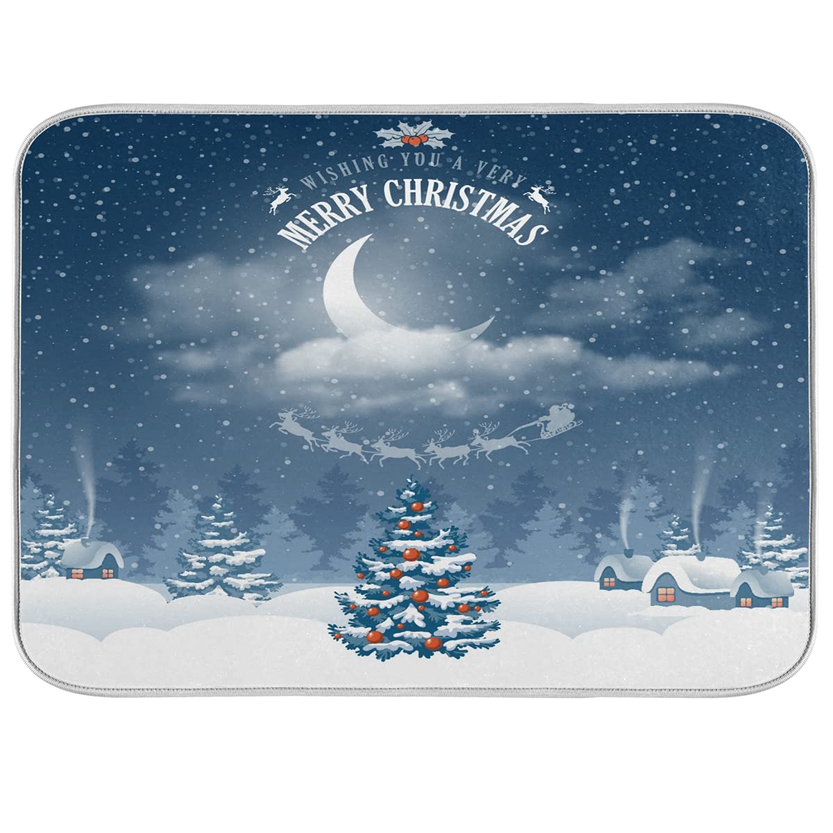 Premium Christmas-Themed Microfiber Dish Drying Mat - Super Absorbent, Heat Resistant Kitchen Counter Pad (16