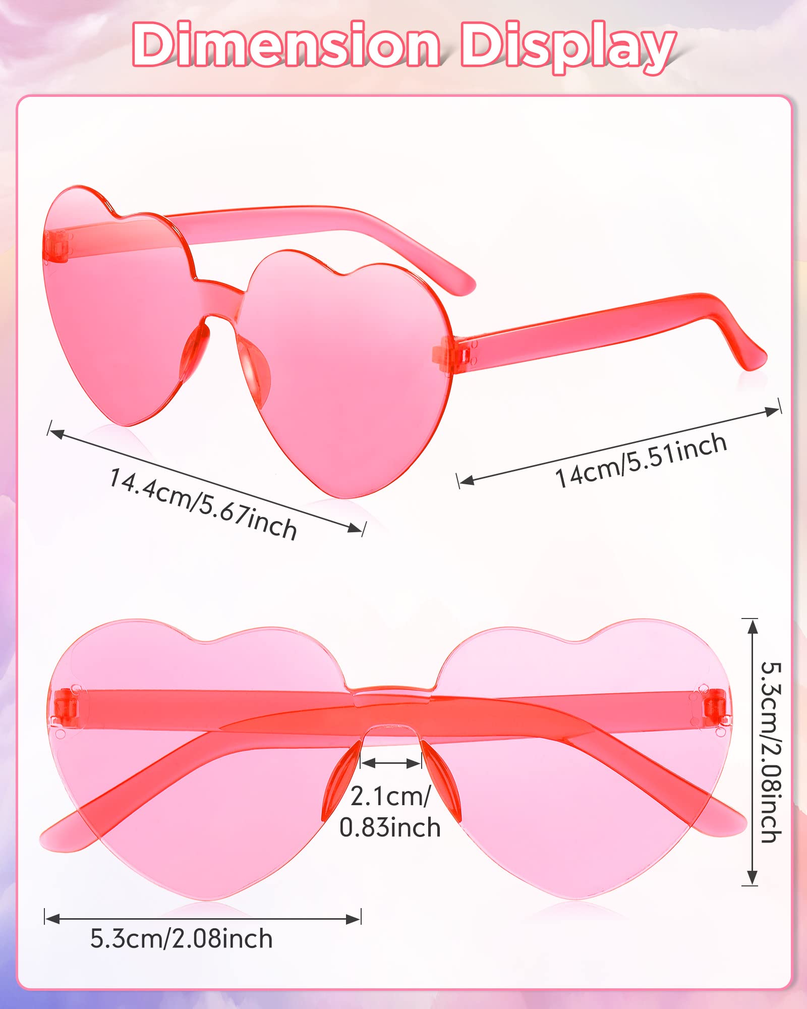 **Yunsailing 30 Pcs Heart Shape Sunglasses - Rimless Heart Glasses Bulk, Colorful Sunglasses for Adults, Women & Men - Perfect for Parties, Festivals & Summer Fashion**