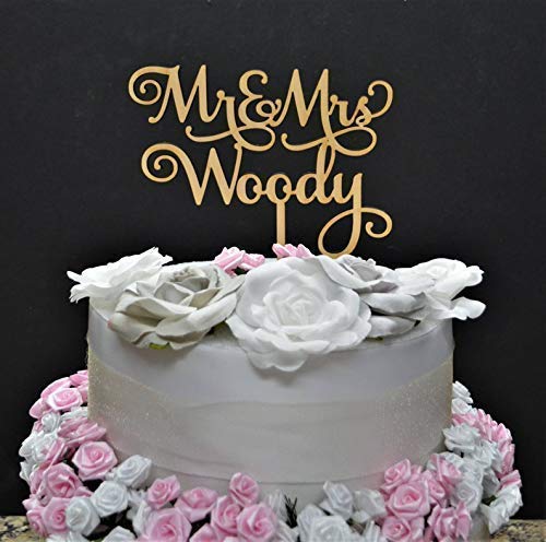 Personalized Wooden Wedding Cake Topper with Last Name - Custom Couple Cake Decoration for Wedding, Anniversary & Special Occasions