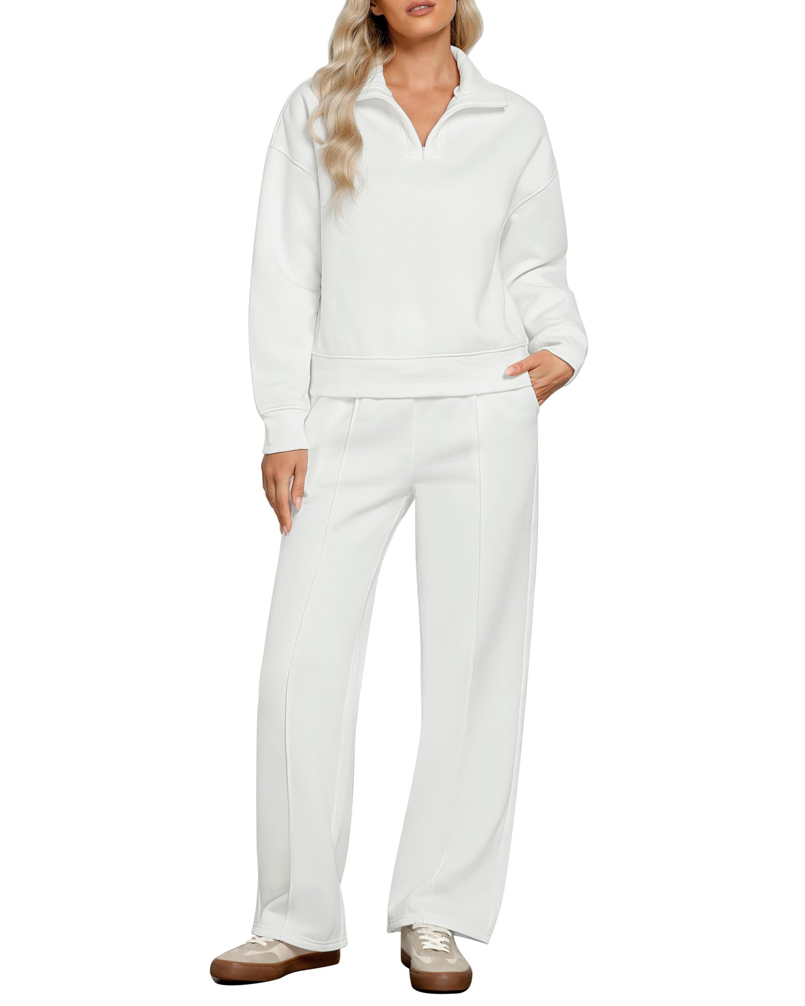 GRAPENT Women's Fleece 2-Piece Sweatsuit Set - Half Zip Sweatshirt & Wide Leg Sweatpants | Cozy Lounge Wear & Casual Tracksuit for Home, Workout & Streetwear Fashion