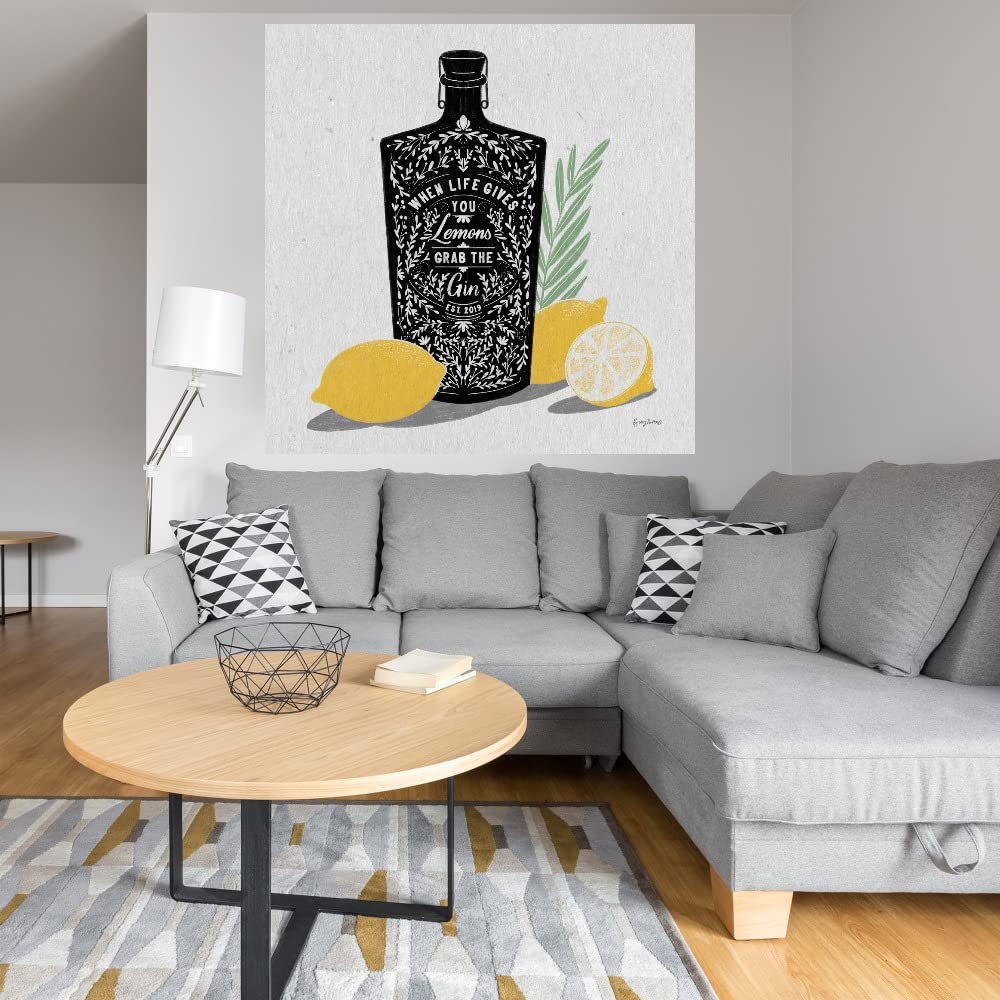 Becky Thorns Fruity Spirits Gin Fine Art Canvas Wall Decor - 37x37 Inches Ready to Hang - Perfect for Living Room, Bedroom, Bathroom, Kitchen, Office, Bar & Dining Room - Elegant Home & Commercial Decor