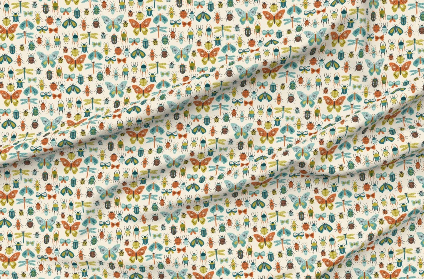 Retro Bugs & Vintage Butterfly Printed Minky Fabric by The Yard - Soft Plush Material for Sewing Baby Blankets, Quilt Backing, DIY Plush Toys - Nature Inspired Nursery Decor & Craft Projects