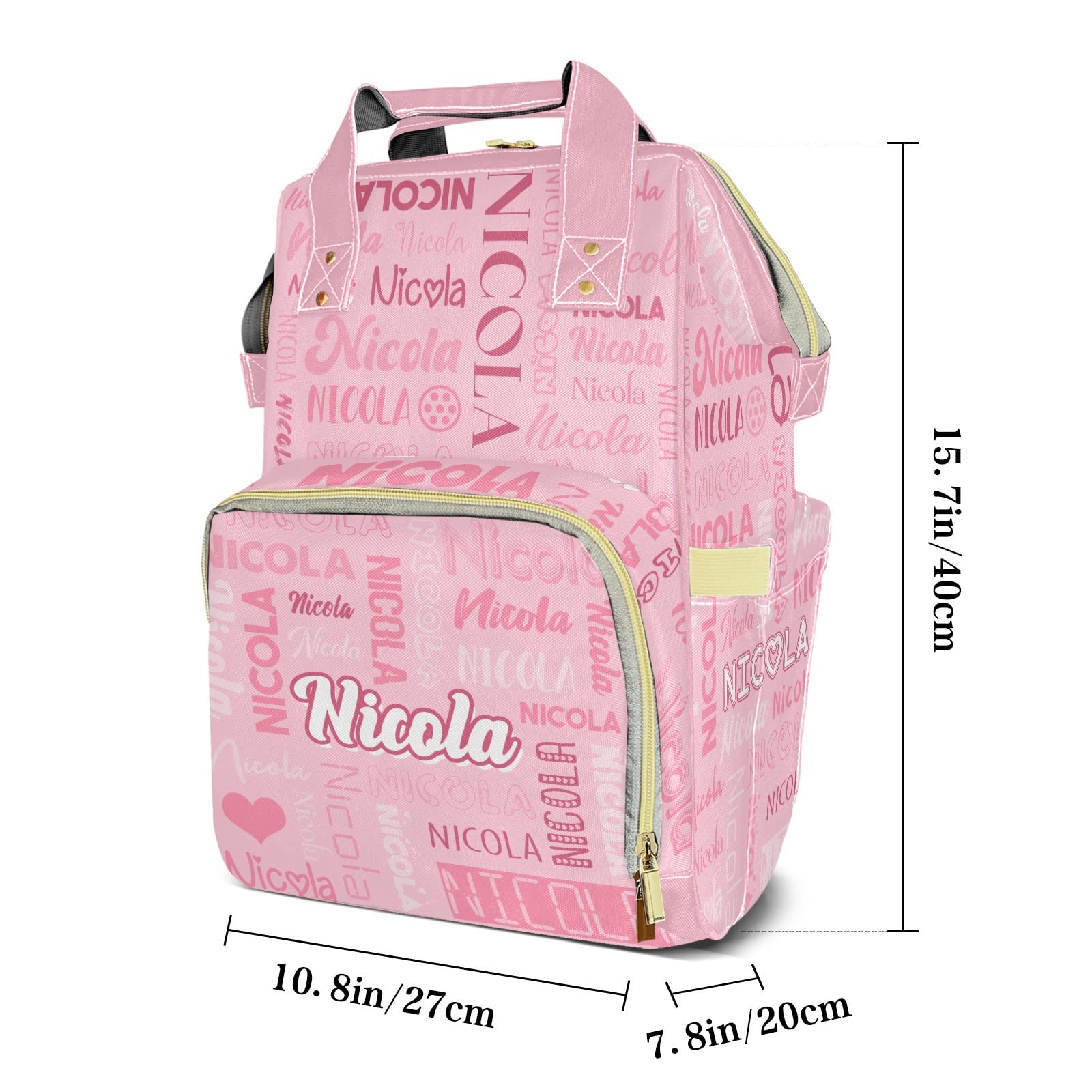 Large Capacity Custom Diaper Bag with Name - Multifunctional Personalized Baby Backpack for Girls & Boys | Waterproof Fashion Shoulder Bag & Travel Daypack for Moms | Perfect for Nursery, Daycare, Shopping & Family Outings