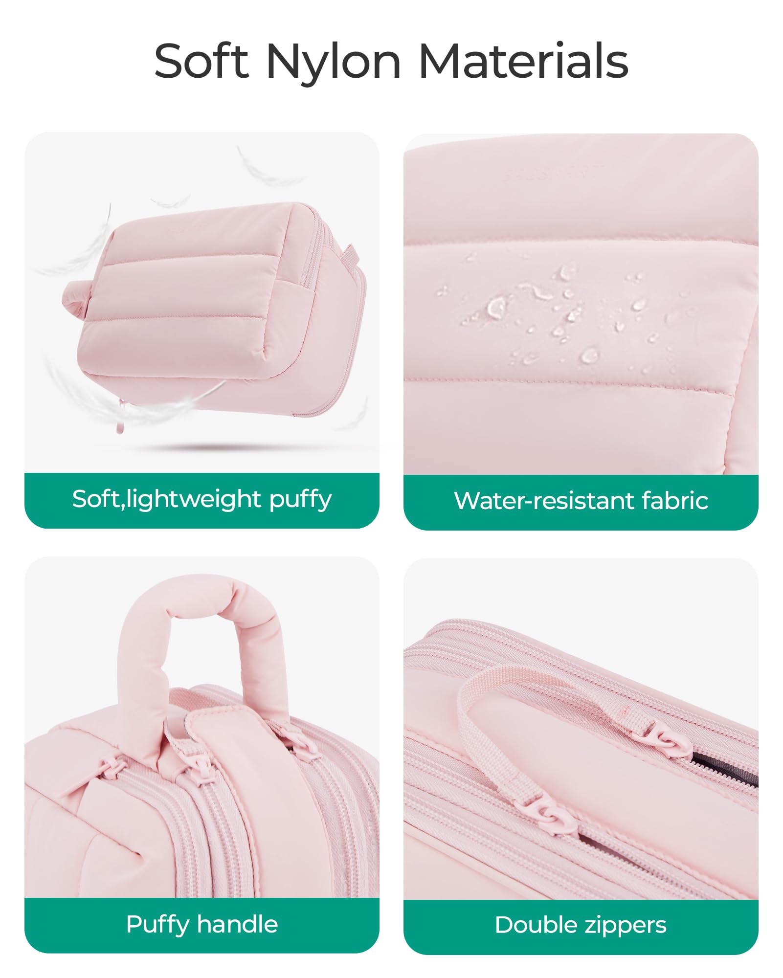 BAGSMART Water-resistant Travel Toiletry Bag for Women - Pink, Makeup Organizer for Trips