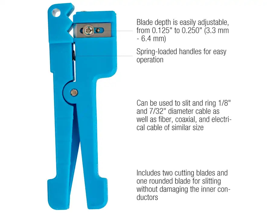 Compact Fiber Slitter and Ring Tool for 0-0.250 OD - Precision Fiber Optic Cable Cutting & Stripping Tool - Ideal for Network Installations & Telecom Repairs