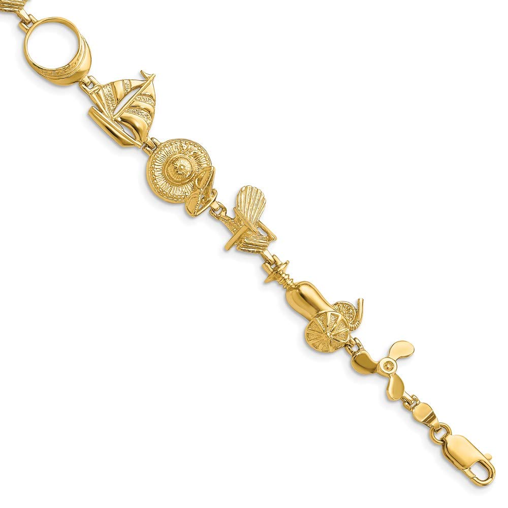14K Yellow Gold Beach Essentials Bracelet for Women - 7 Inch Adjustable Bangle, Dainty Minimalist Jewelry for Summer Vacation, Pool Party & Seaside Getaways