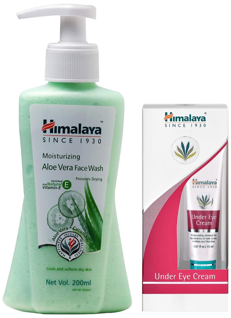 Himalaya Moisturizing Aloe Vera Face Wash for Dry Skin & Himalaya Herbals Under Eye Cream for Dark Circles - 200ml & 15ml - Gentle Daily Skincare Routine for Hydration & Brightening