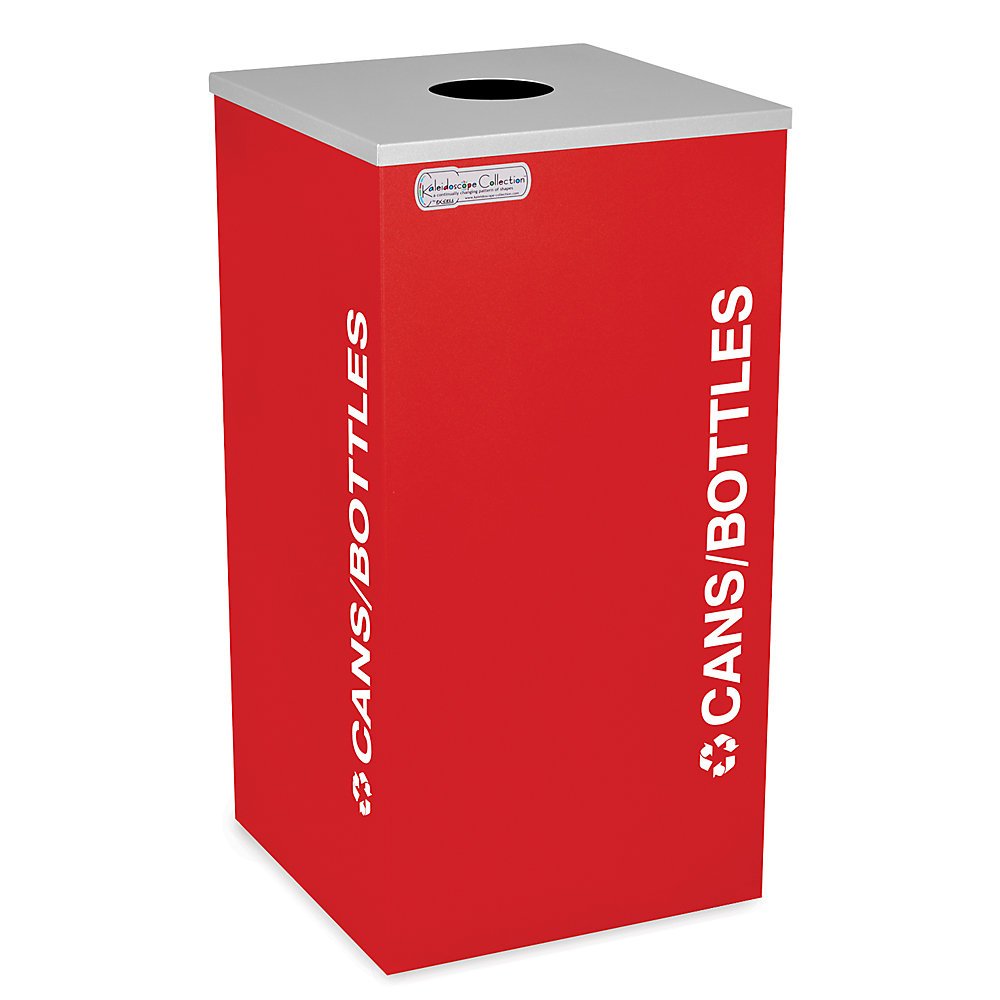 Ex-Cell Kaleidoscope Collection Half Round Recycling Bin with Bottle & Can Lid - Red - Perfect for Kitchen, Office, or Outdoor Waste Sorting