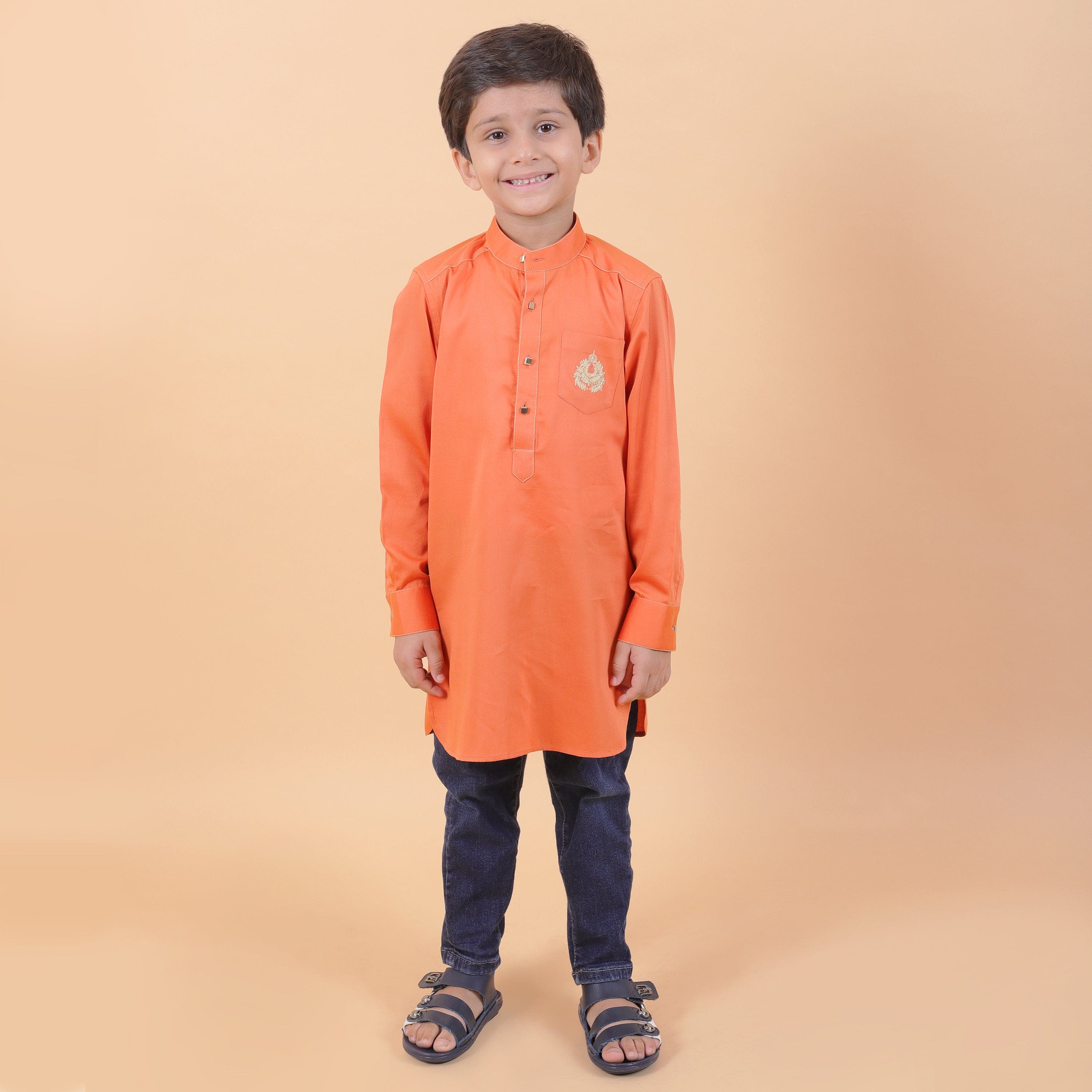 Pre-Order Boys' Orange Kurta with White Pants Set | Traditional Indian Ethnic Wear for Festivals & Weddings | Perfect for Diwali, Eid, and Special Occasions