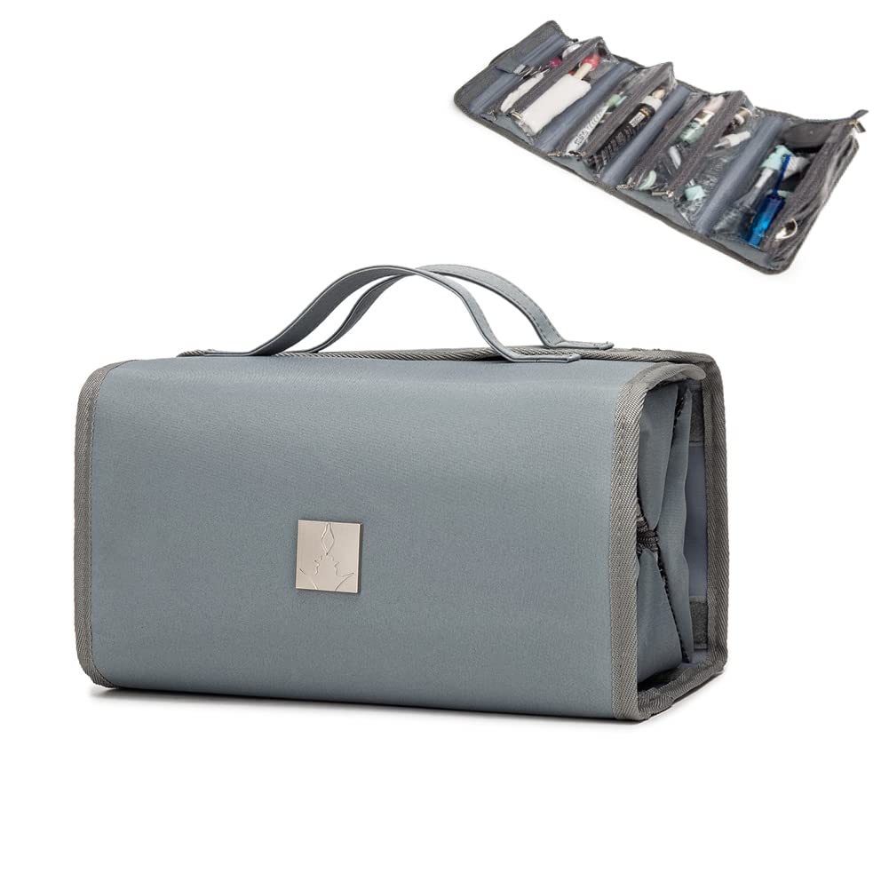 Royal FAIR Hanging Toiletry Bag with 4 Removable PVC Pouches - Large Waterproof Travel Cosmetic Organizer for Makeup & Hygiene Essentials (Grey) - Perfect for Camping, Gym, Business Trips & Vacation Packing