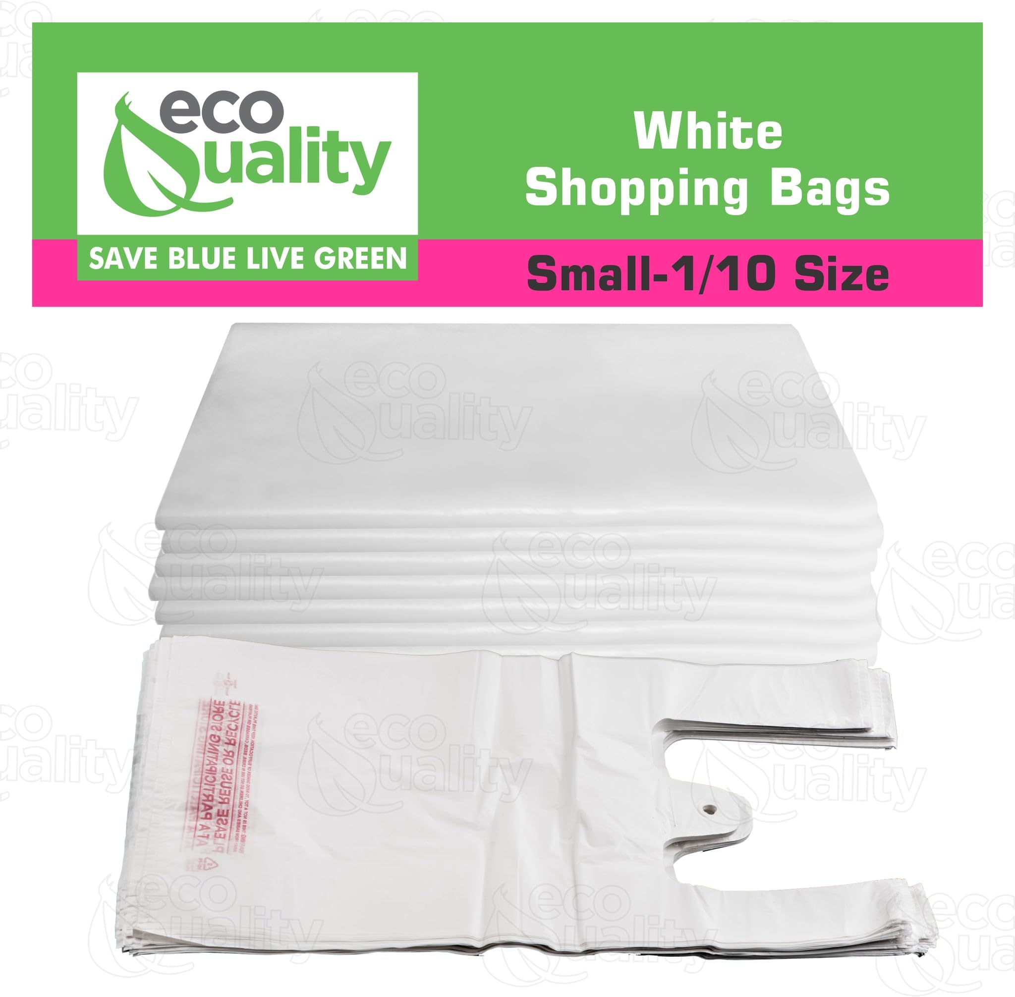 EcoQuality 1000 Count White Plastic T-Shirt Bags - 1/10 Size (8