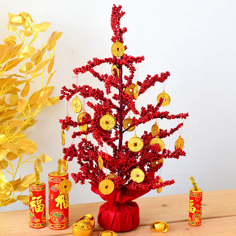 PRETYZOOM Chinese New Year Money Tree Decoration - Lucky Fortune Tree with Coins for Good Luck, Spring Festival Ornament, Plastic Home Decor for Holiday Celebrations & Office Feng Shui