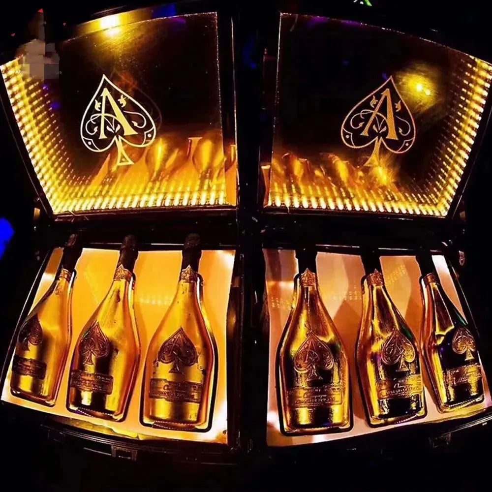 Custom Engraved LED Wine Presenter Box - Rechargeable Champagne Bottle Display Case for Ace of Spade & Clubs | Perfect for Nightclubs, VIP Events & Luxury Gift Giving