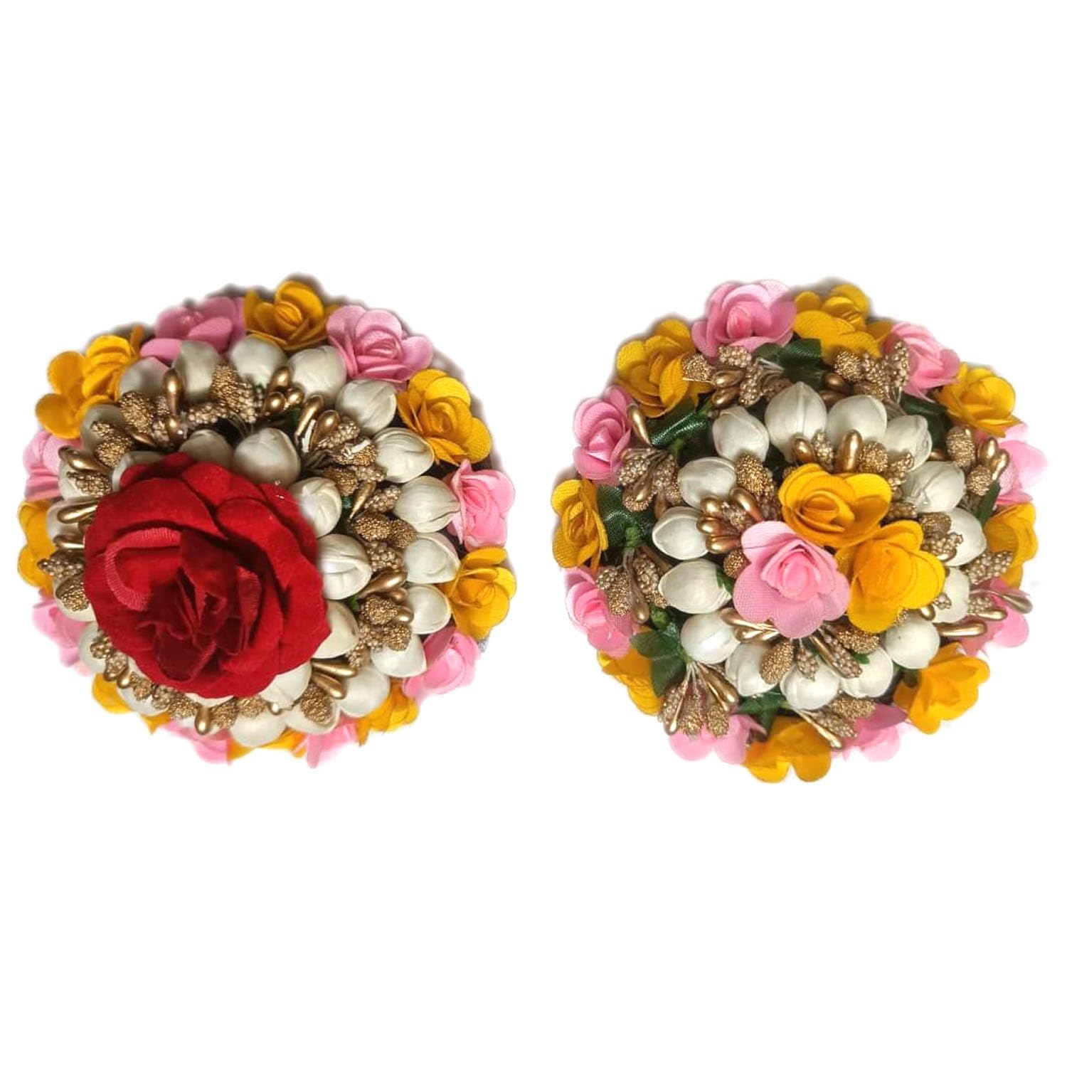 GuruEmbelish Artificial Flower Hair Bun Gajra - Bridal Hair Accessories for Women & Girls (Pack of 2, Multicolor) - Perfect for Weddings, Parties & Special Occasions