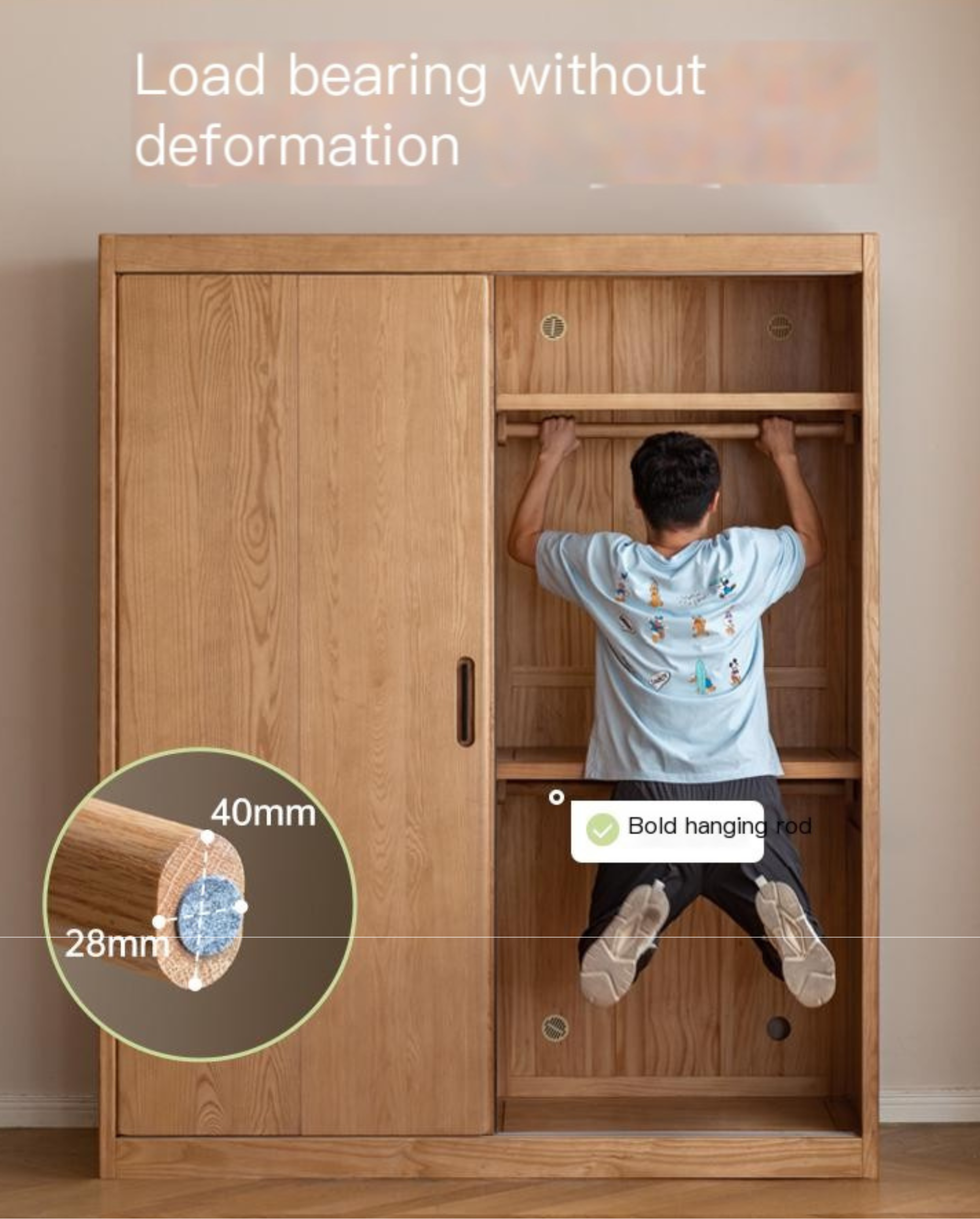 Stylish Oak & Ash Solid Wood Modern Wardrobe - Spacious Closet Organizer for Bedroom, Walk-in Closet & Guest Room Storage