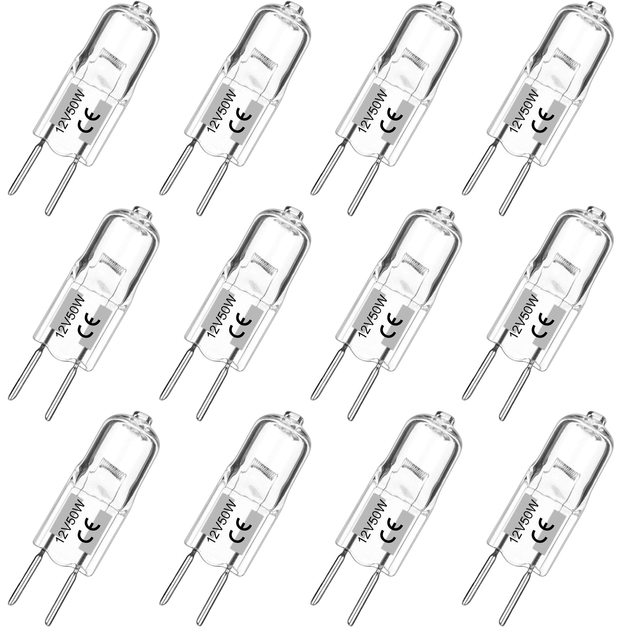 12 Pack GY6.35 Halogen Bulbs Bi-Pin 12V 50W T4 Tubular JCD Type - Replacement Bulbs for Ceiling Lights, Table Lamps & Cabinet Lighting - Perfect for Home, Office and Retail Spaces