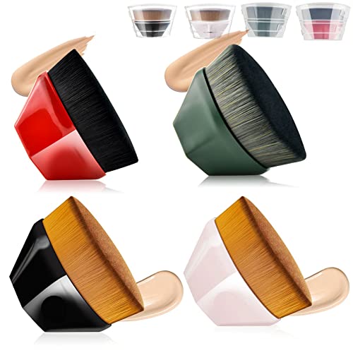 Flat Top Kabuki Foundation Brush Set - Professional Makeup Brush for Liquid & Powder Foundation with Storage Case (4 Colors) - Perfect for Flawless Airbrush Finish & Everyday Makeup Application