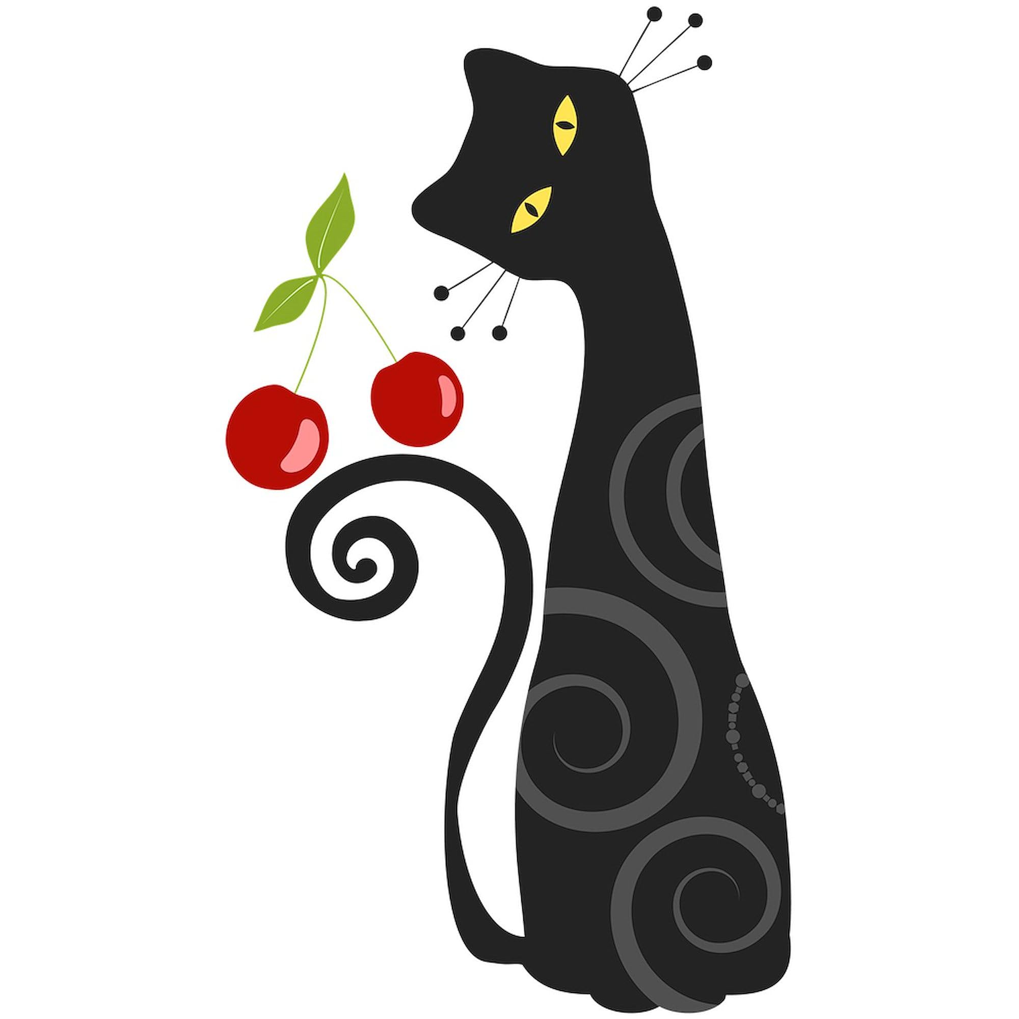 Black Cat with Cherries Women's Cotton Pajama Set - Soft & Comfortable Sleepwear for Lounge & Nighttime Relaxation