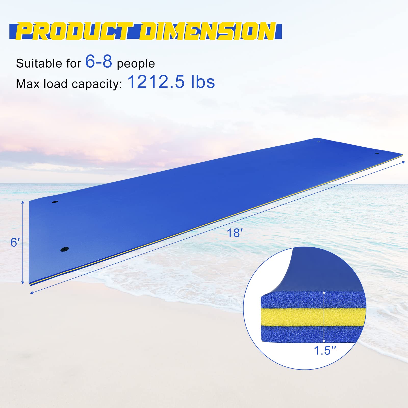 GLACER Floating Water Mat - Extra Large Tear-Resistant XPE Foam Swim Pad for Pool, Lake & Beach - Portable Roll-Up Design for Relaxing, Sunbathing & Water Recreation - Perfect for Family Fun, Vacation & Summer Activities