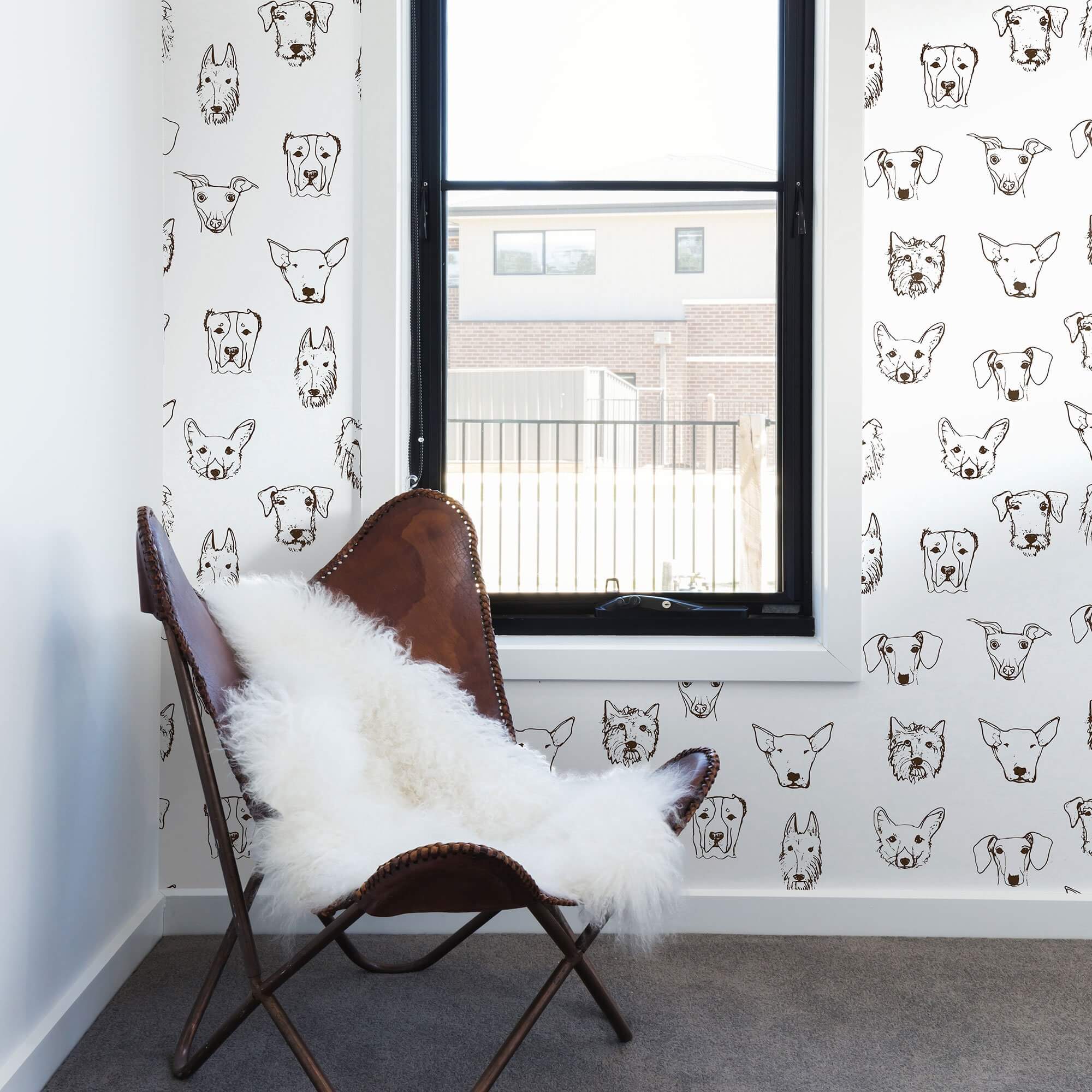 White Dog Animal Peel and Stick Removable Wallpaper - Self-Adhesive Pet Theme Wall Decor for Nursery, Bedroom & Living Room - Easy to Apply & Remove