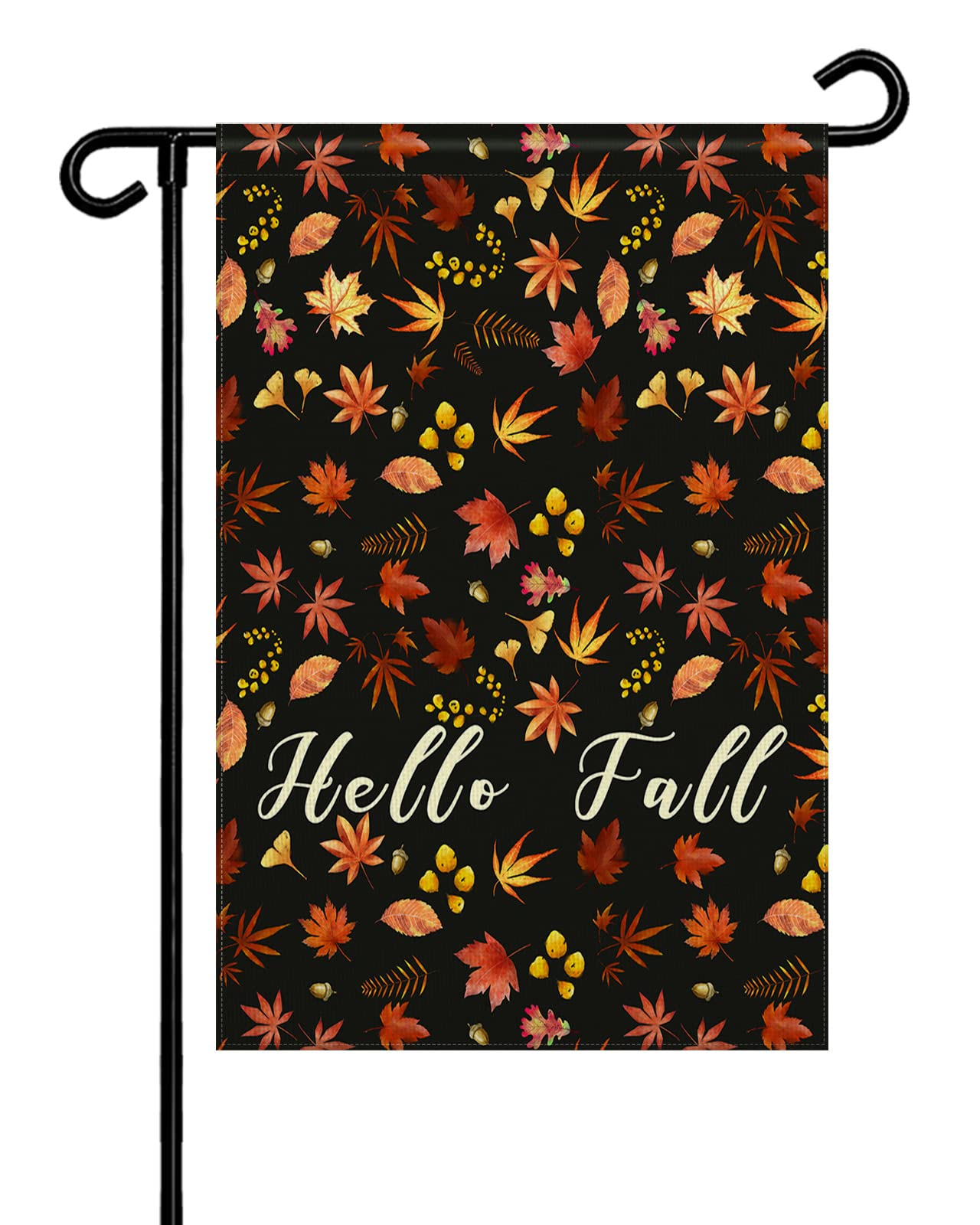 Double Sided Burlap Fall Garden Flag - Autumn Maple Leaf Botanical Black Welcome Banner (28