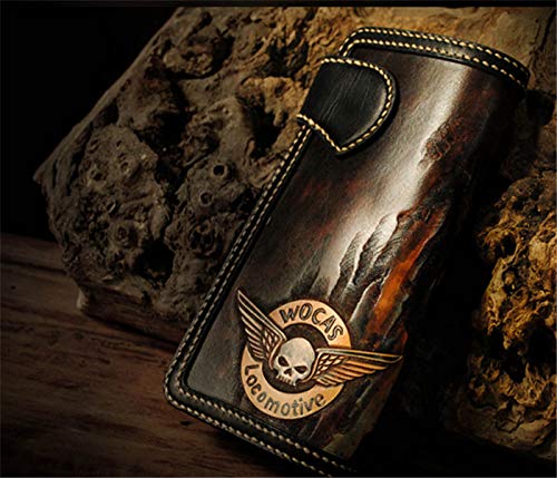 Handcrafted 3D Genuine Leather Wallet for Men - Long Biker Wallet with Hand-Carved Lion King Design - Custom Personalized Leather Wallet for Everyday Use & Gift Giving