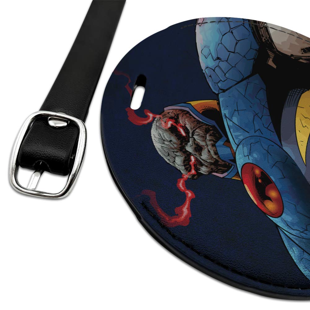 Superman vs Darkseid Character Round Leather Luggage Tag - Durable Carry-On ID Tag for Suitcases & Travel Bags - Perfect for Comic Fans, Business Travelers & Vacation Trips