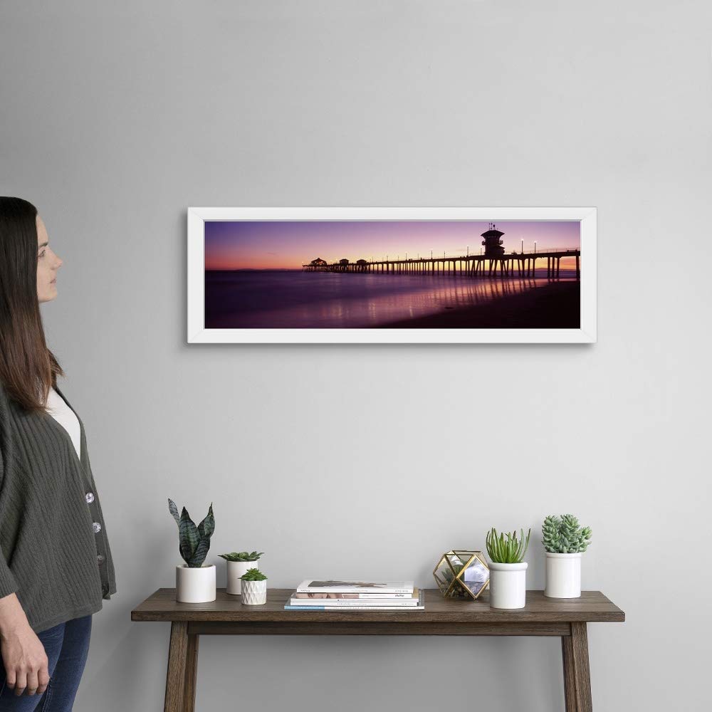 Huntington Beach Pier White Framed Coastal Art Print - Ocean View Wall Decor for Beach House, Living Room & Office